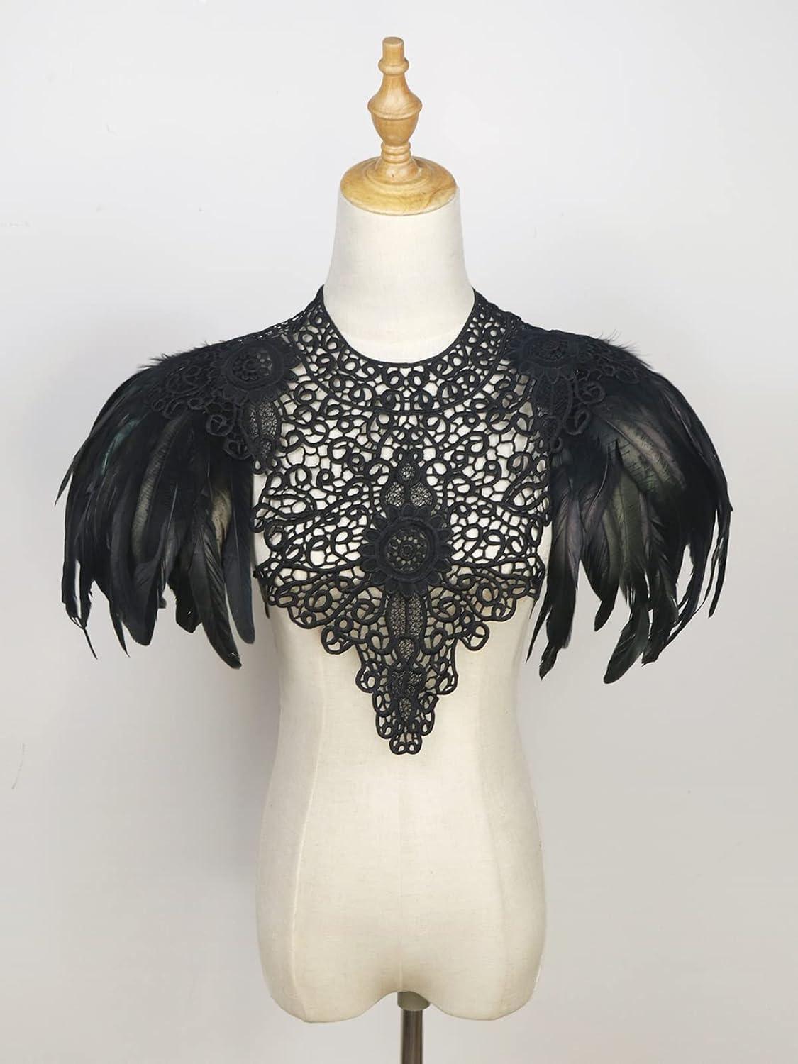 HOMELEX Shoulder Pad with Feathers Wings Halloween Witch Harness Carnival Costumes for Women Masquerade Raven Costume - HOMELEX