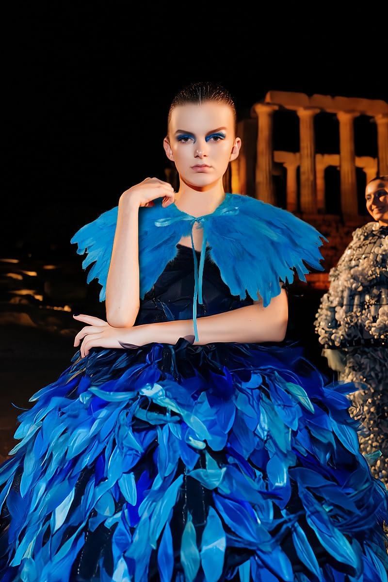 Feather Shawl for Women - Swan Feathers Collar Halloween Crow Cape Witch Costume Accessories - HOMELEX