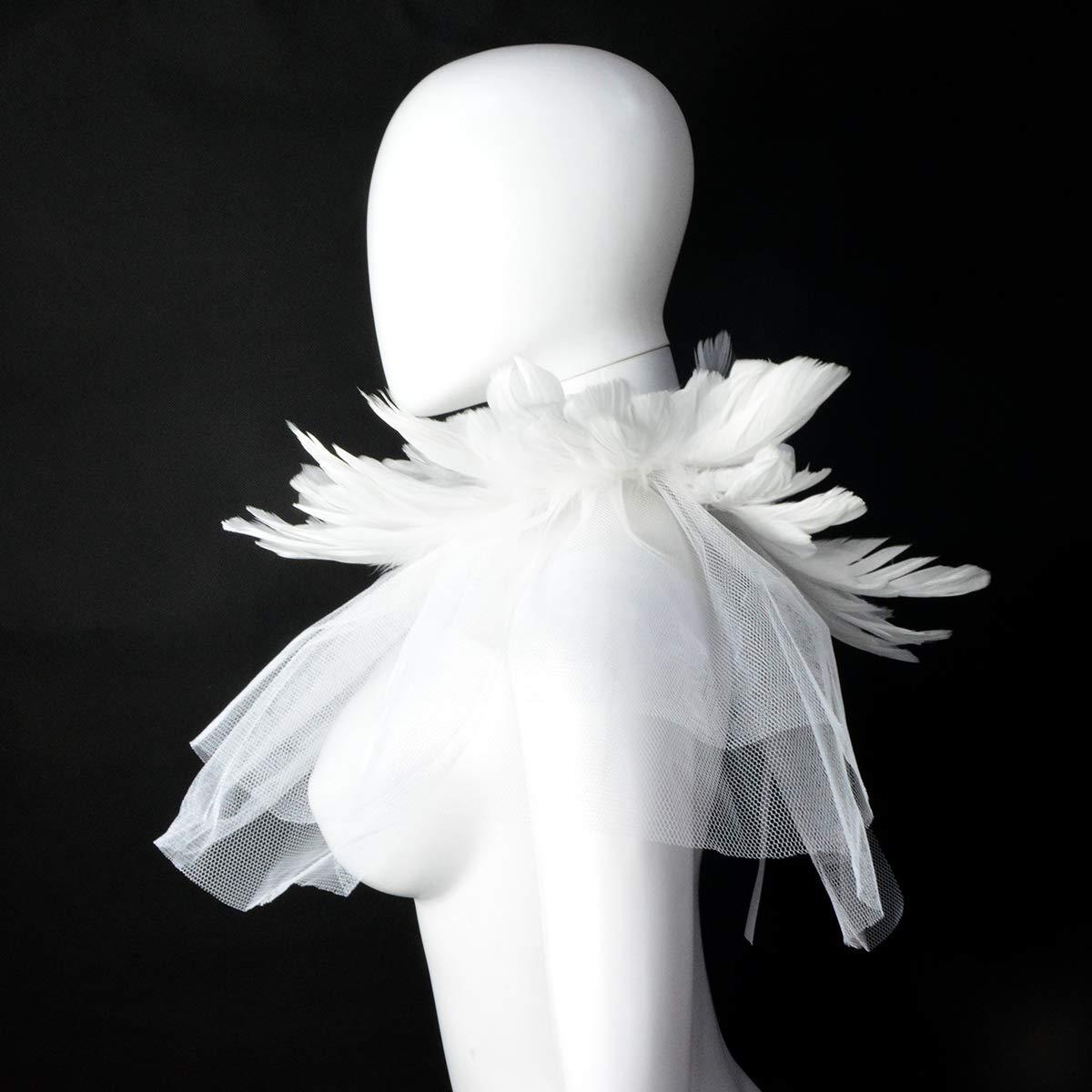 Feather Lace Shawl for Women - Gothic Feathers Crow Costume Witch Halloween Cape Accessories - HOMELEX