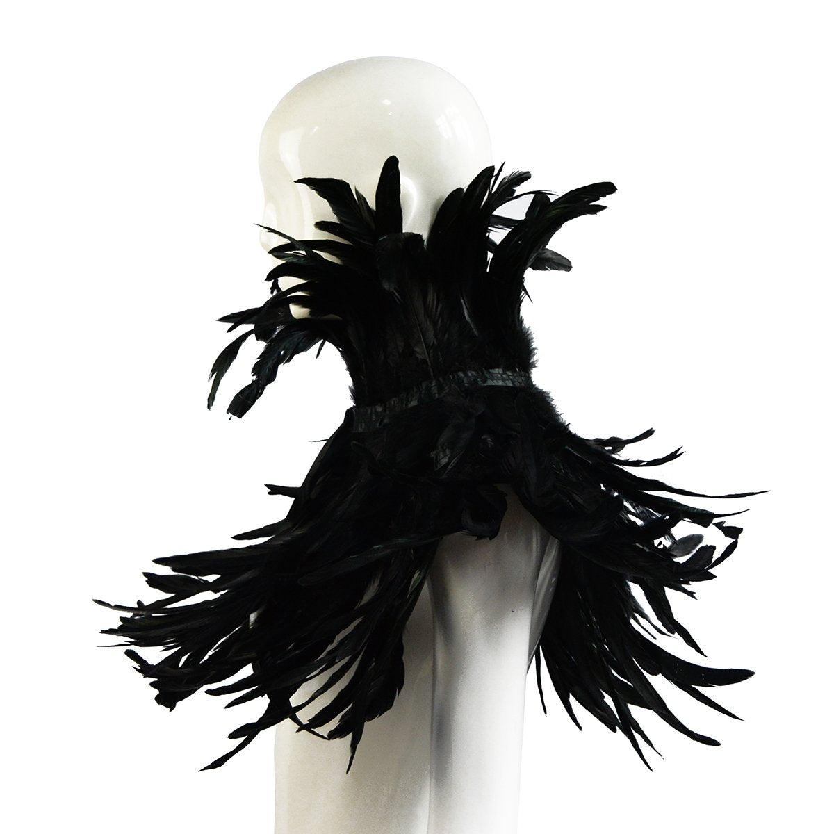 HOMELEX Black Witch Feather Collar Crow Shawl Costume Halloween Swan Wings Accessories Cape for Women - HOMELEX