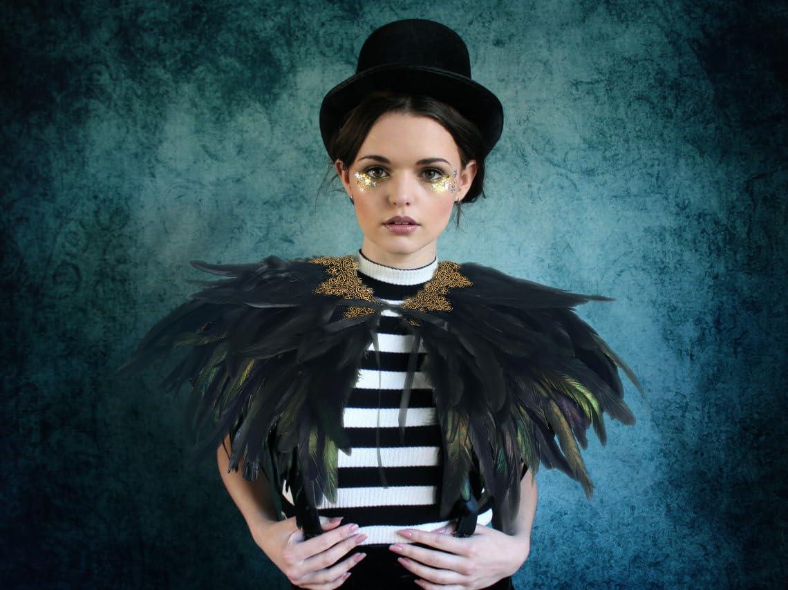 HOMELEX Black Witch Feather Collar Crow Shawl Costume Halloween Swan Wings Accessories Cape for Women - HOMELEX