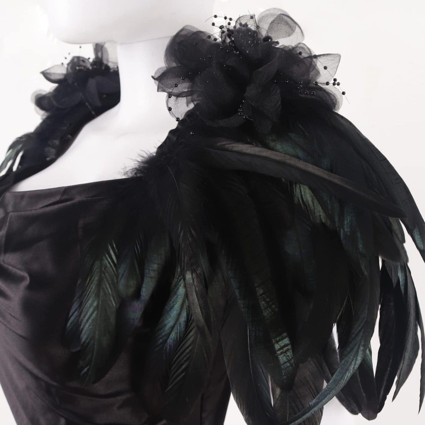 HOMELEX Shoulder Pad with Feathers Wings - Feather Harness Carnival Costumes for Women Masquerade Ball Raven Costume - HOMELEX