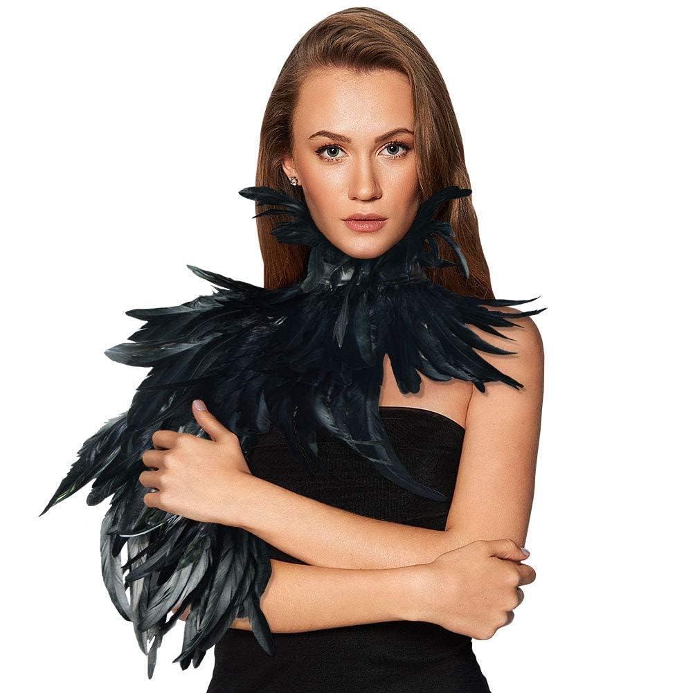 HOMELEX Black Witch Feather Collar Crow Shawl Costume Halloween Swan Wings Accessories Cape for Women - HOMELEX