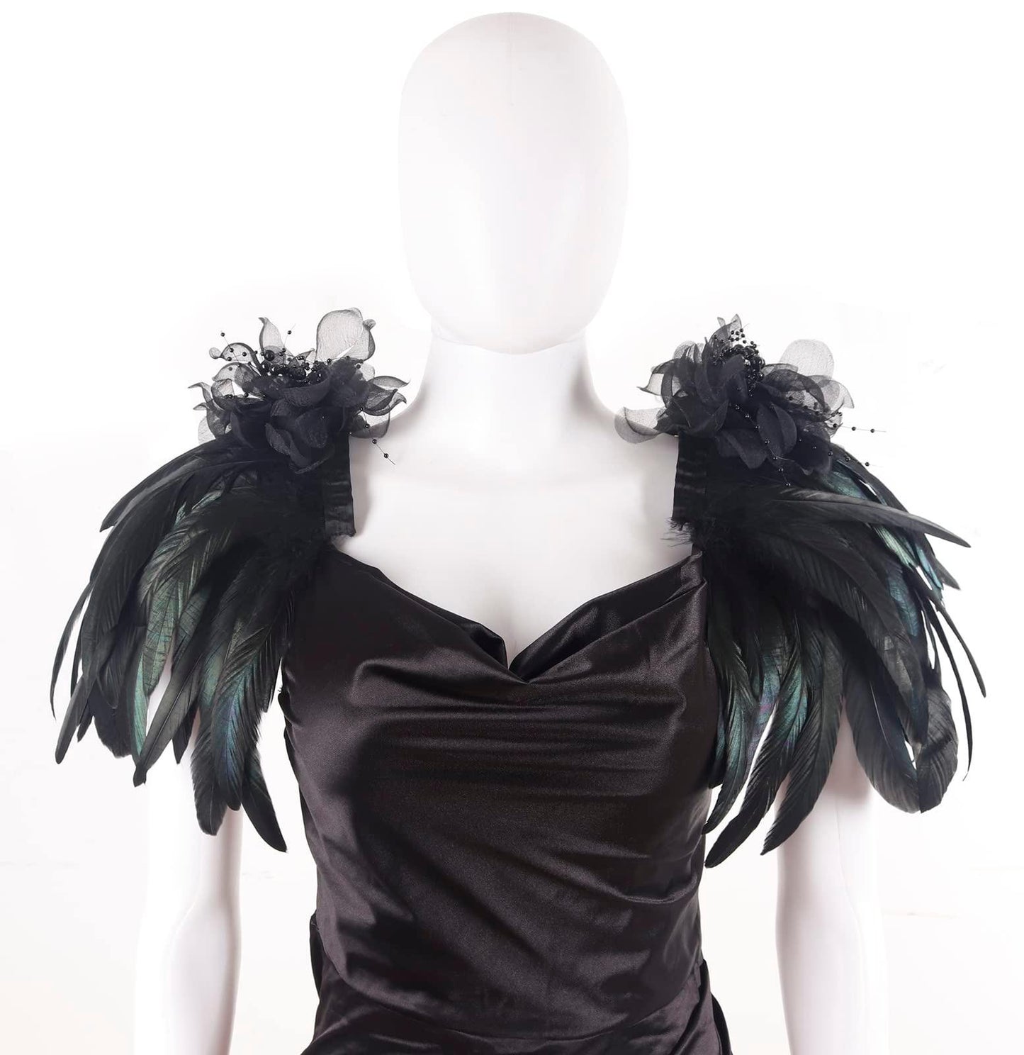 HOMELEX Shoulder Pad with Feathers Wings - Feather Harness Carnival Costumes for Women Masquerade Ball Raven Costume - HOMELEX
