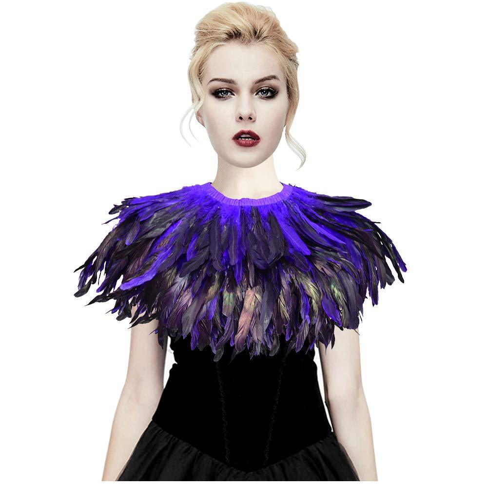 Feather Shawl for Women - Crow Feathers Collar Halloween Swan Cape Witch Costume Accessories - HOMELEX