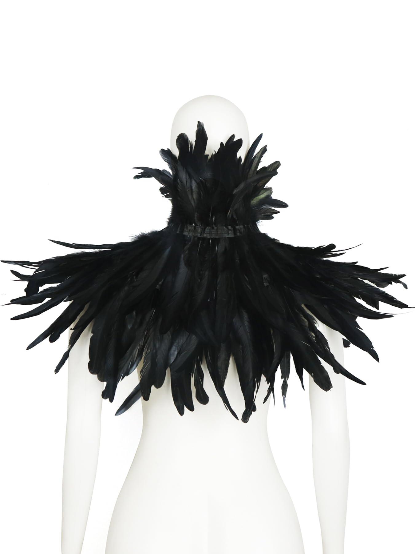 HOMELEX Black Witch Feather Collar Crow Shawl Costume Halloween Swan Wings Accessories Cape for Women - HOMELEX