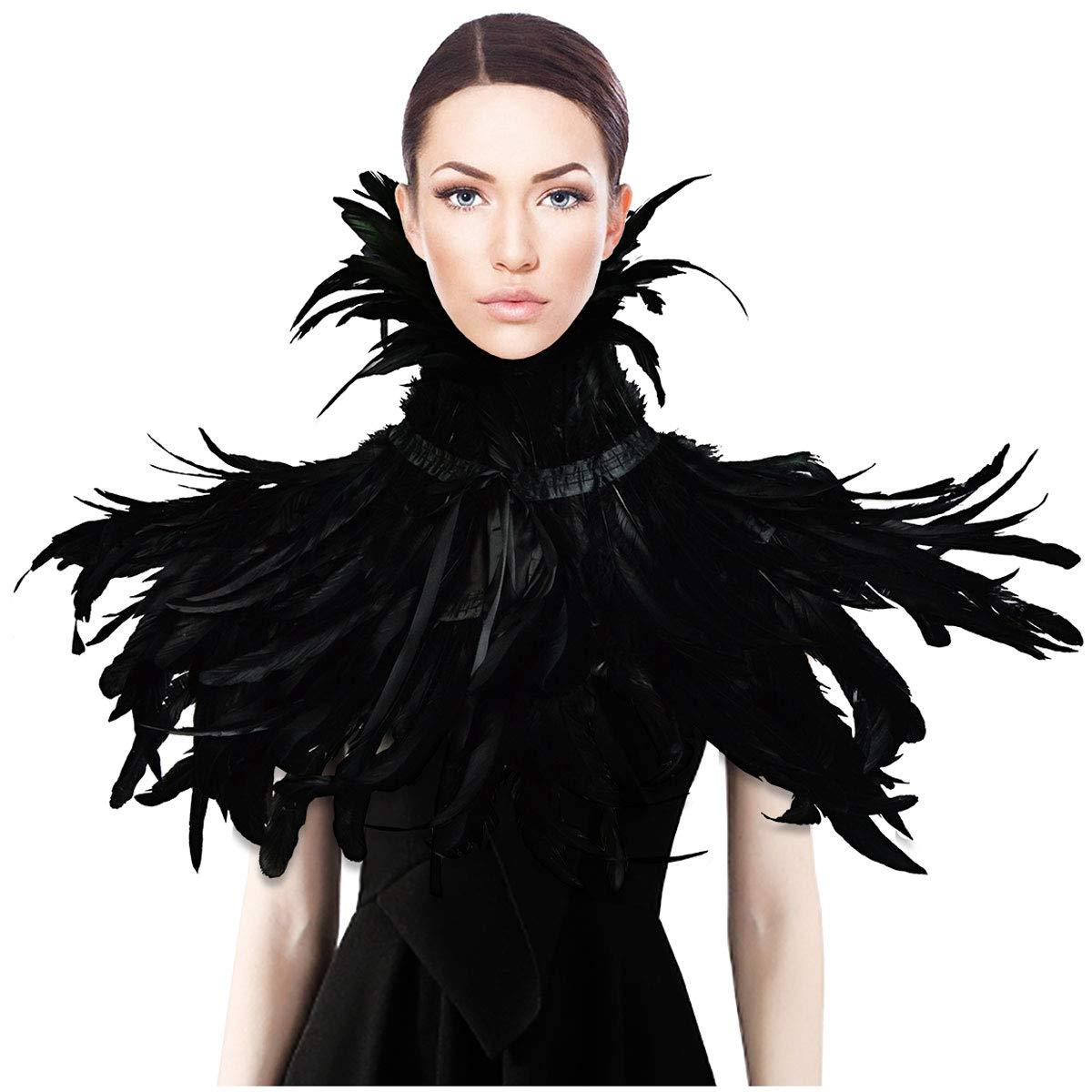 HOMELEX Black Witch Feather Collar Crow Shawl Costume Halloween Swan Wings Accessories Cape for Women - HOMELEX