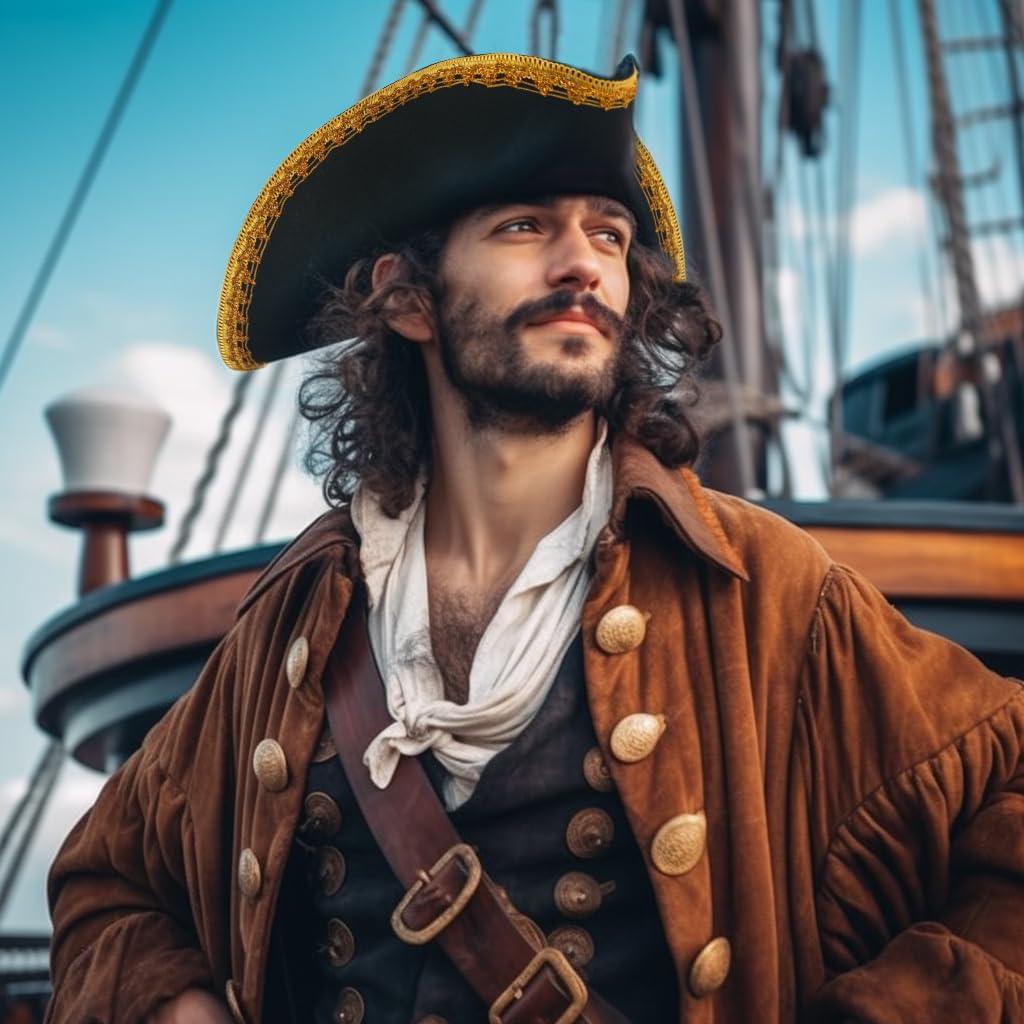 HOMELEX Authentic Pirate Hat for Adult Halloween Colonial Tricorn Costume Accessories - HOMELEX