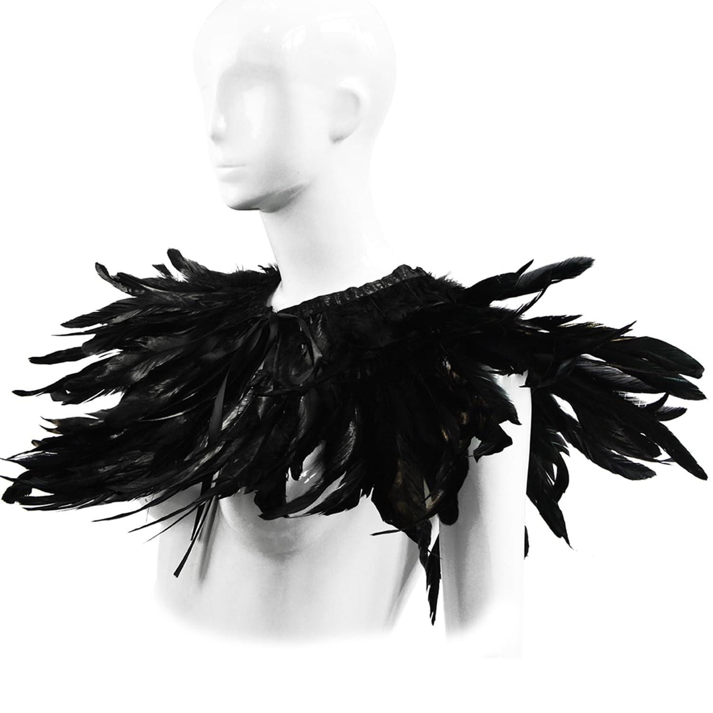 HOMELEX Black Witch Feather Collar Crow Shawl Costume Halloween Swan Wings Accessories Cape for Women - HOMELEX