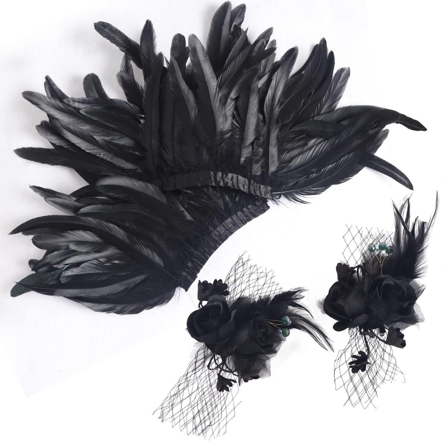HOMELEX Shoulder Pad with Feathers Wings - Feather Harness Carnival Costumes for Women Masquerade Ball Raven Costume - HOMELEX