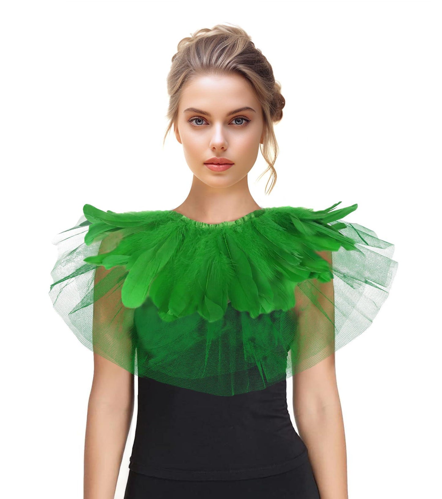 Feather Lace Shawl for Women - Gothic Feathers Crow Costume Witch Halloween Cape Accessories - HOMELEX