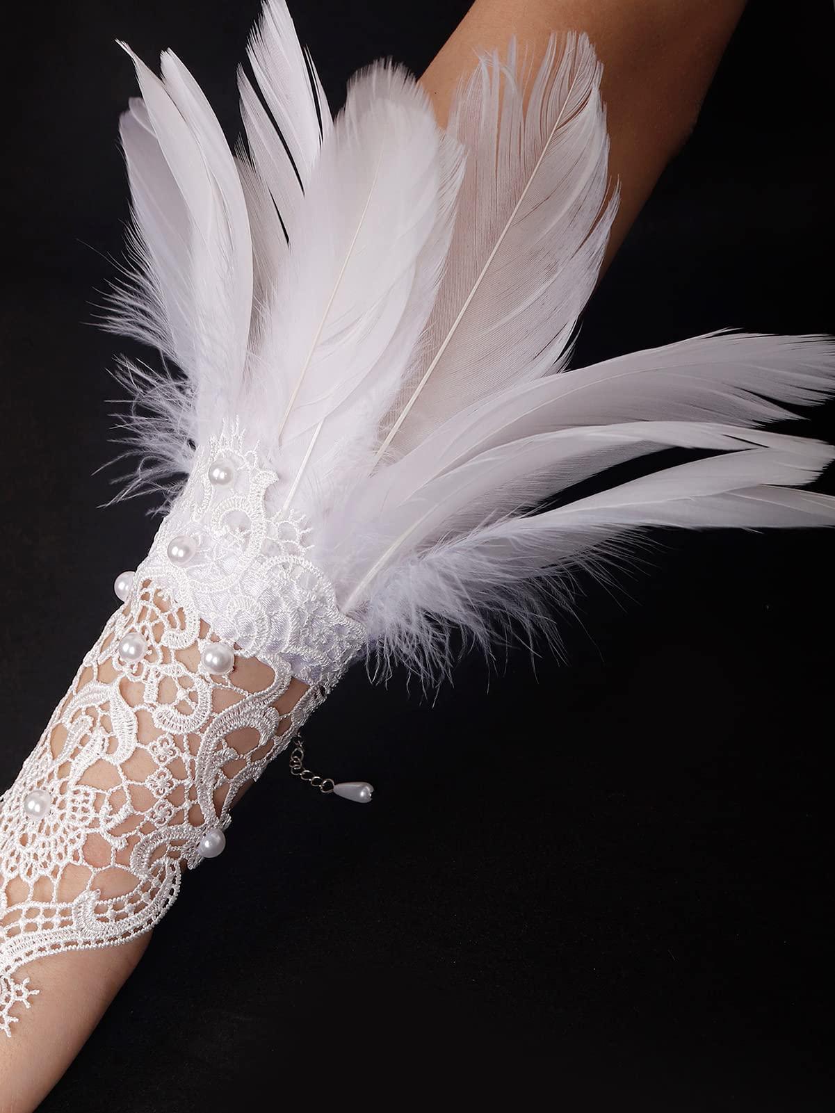 HOMELEX Women Black Lace Feather Gloves Witch Angel Costume Accessories Swan Wings Wrist Bands - HOMELEX