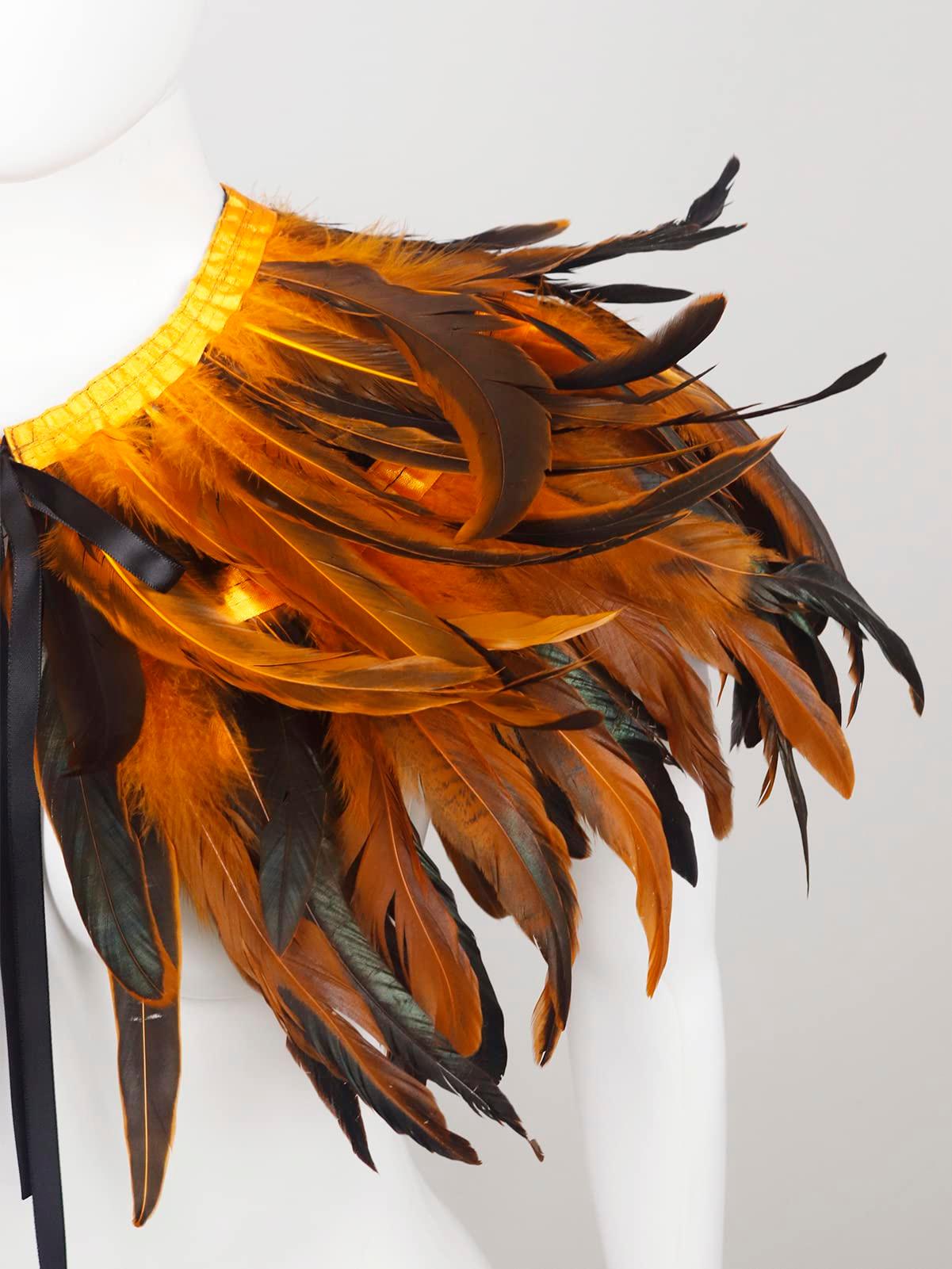 Feather Shawl for Women - Crow Feathers Collar Halloween Swan Cape Witch Costume Accessories - HOMELEX
