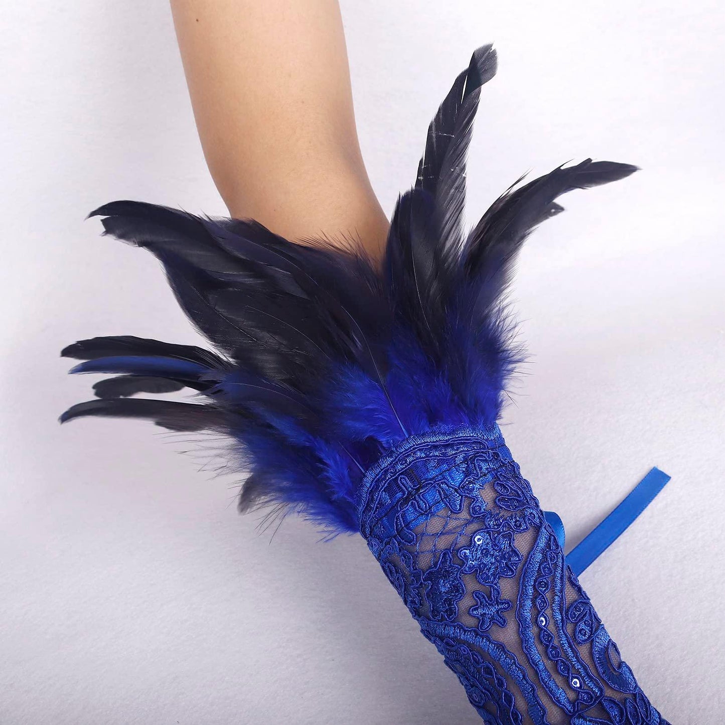 HOMELEX Women Black Lace Feather Gloves Witch Angel Costume Accessories Swan Wings Wrist Bands - HOMELEX