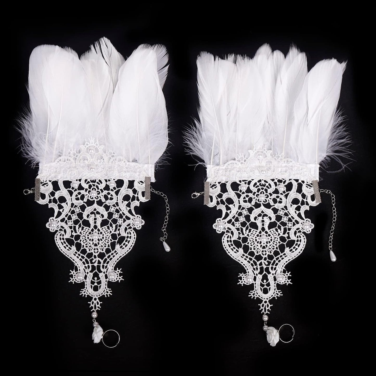 HOMELEX Women Black Lace Feather Gloves Witch Angel Costume Accessories Swan Wings Wrist Bands - HOMELEX