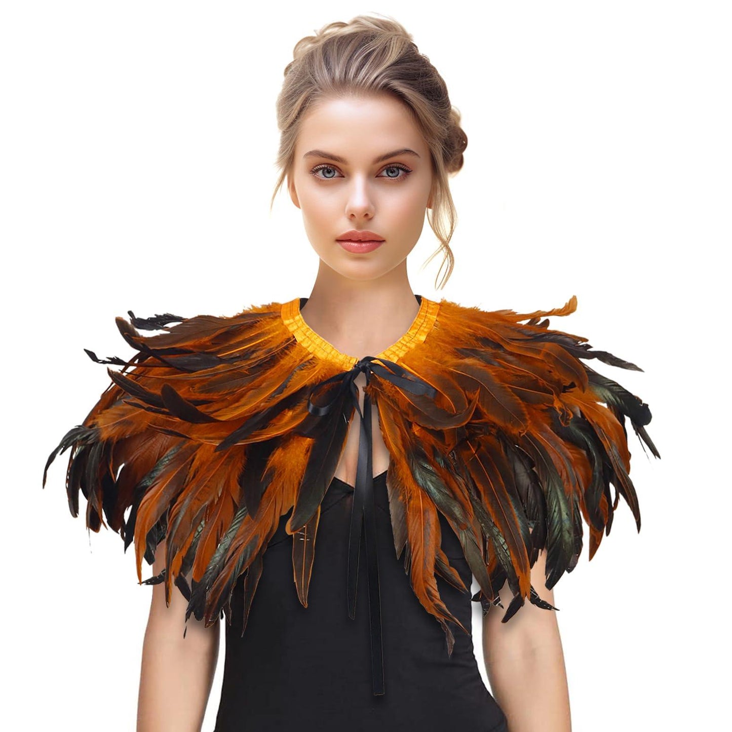 Feather Shawl for Women - Crow Feathers Collar Halloween Swan Cape Witch Costume Accessories - HOMELEX