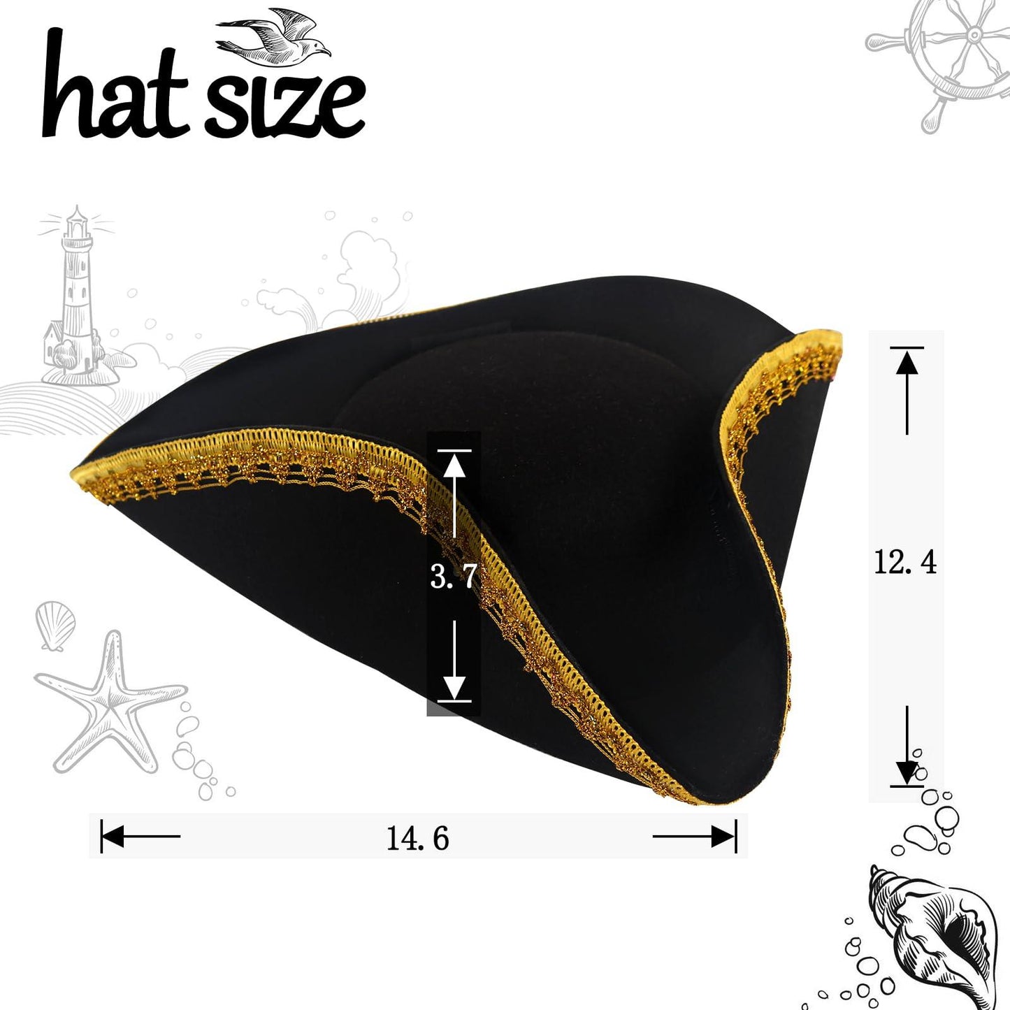 HOMELEX Authentic Pirate Hat for Adult Halloween Colonial Tricorn Costume Accessories - HOMELEX