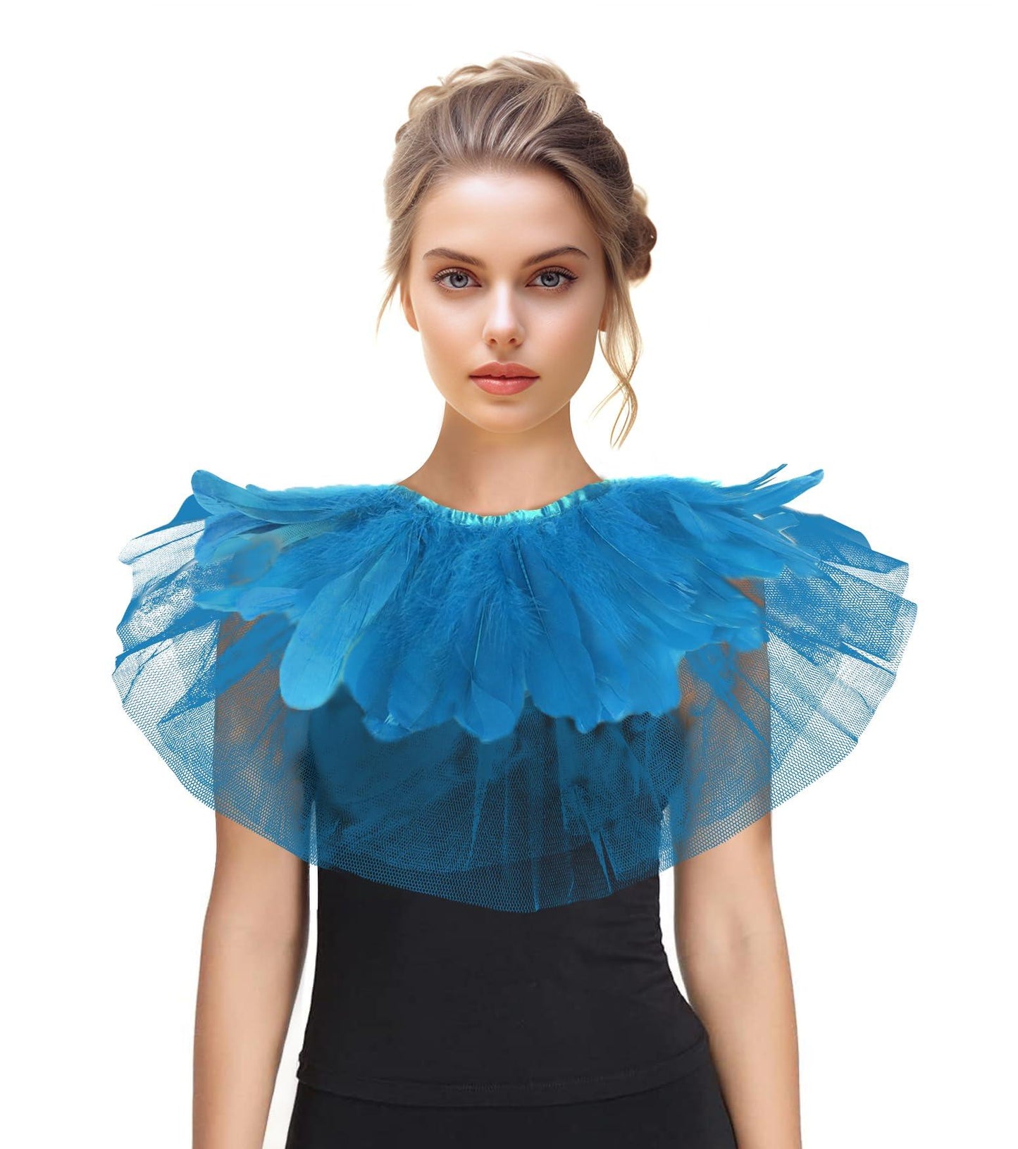 Feather Lace Shawl for Women - Gothic Feathers Crow Costume Witch Halloween Cape Accessories - HOMELEX