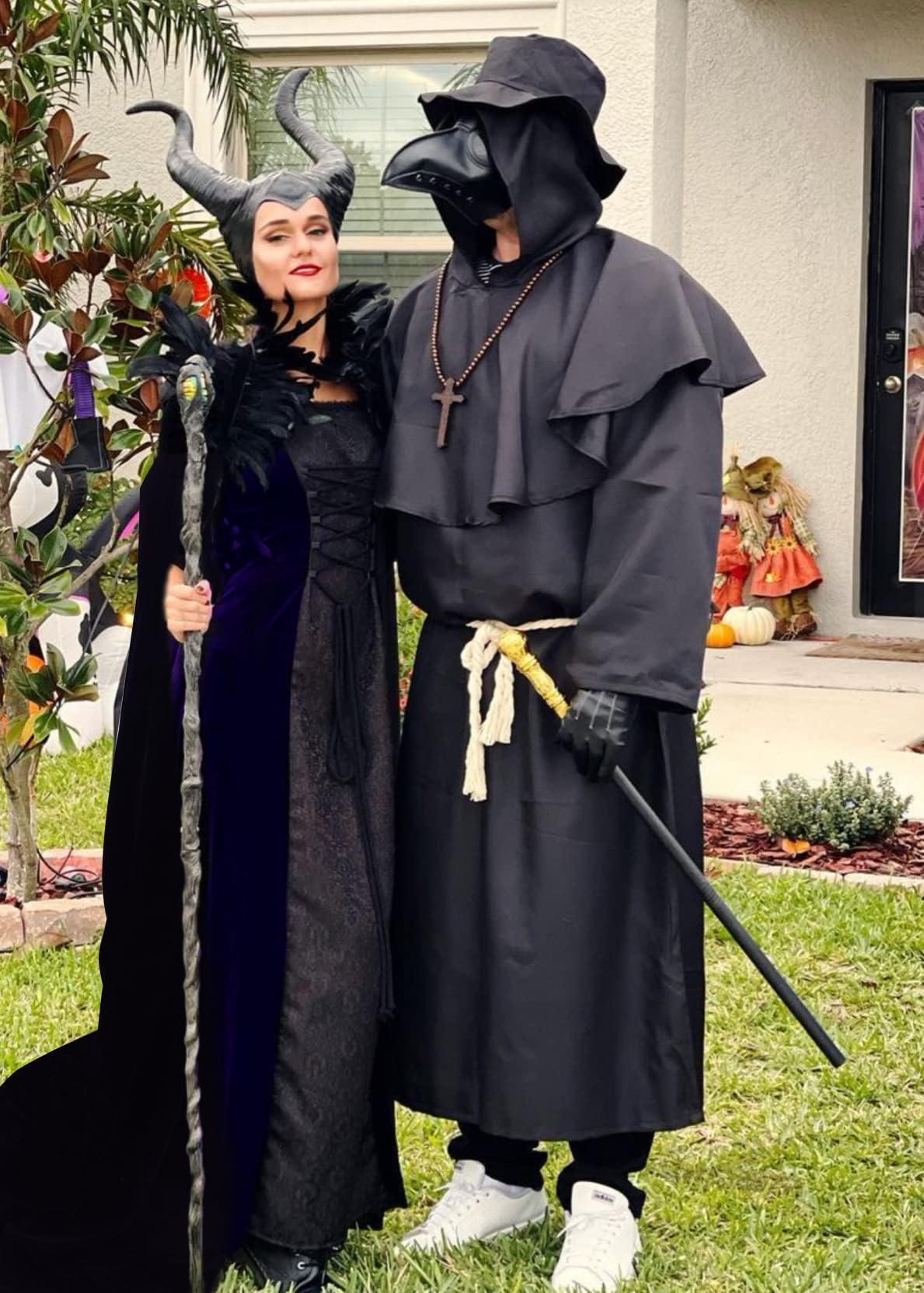 HOMELEX Evil Queen Horns with Feather Cape Shawl Set Black Halloween Costume for Women - HOMELEX