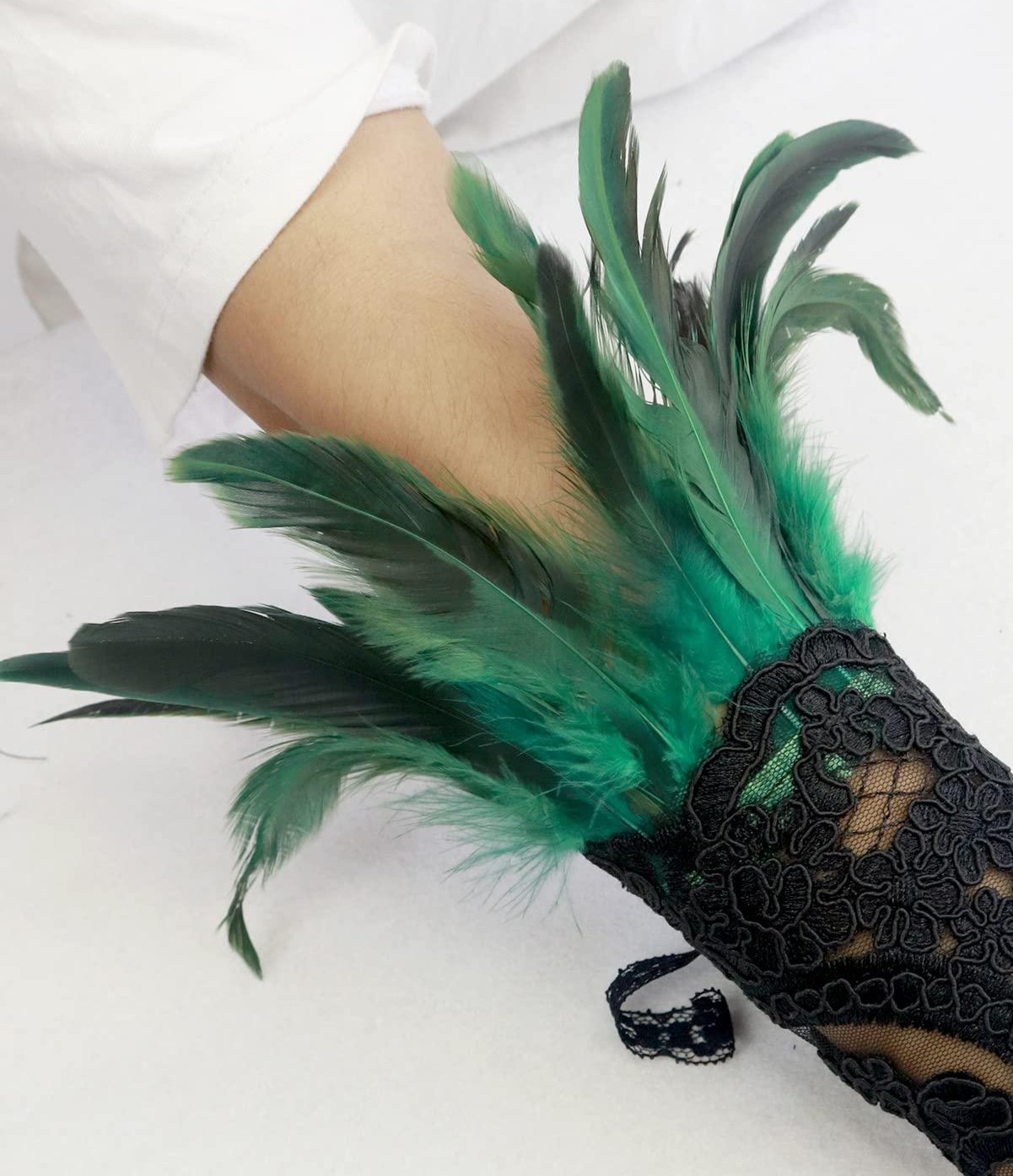 HOMELEX Women Black Lace Feather Gloves Witch Angel Costume Accessories Swan Wings Wrist Bands - HOMELEX