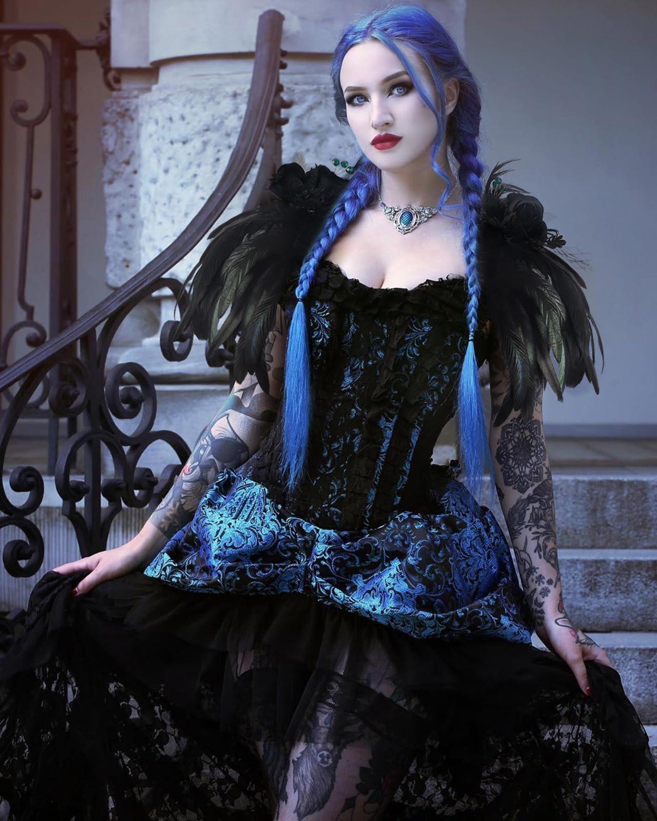 HOMELEX Shoulder Pad with Feathers Wings - Feather Harness Carnival Costumes for Women Masquerade Ball Raven Costume - HOMELEX