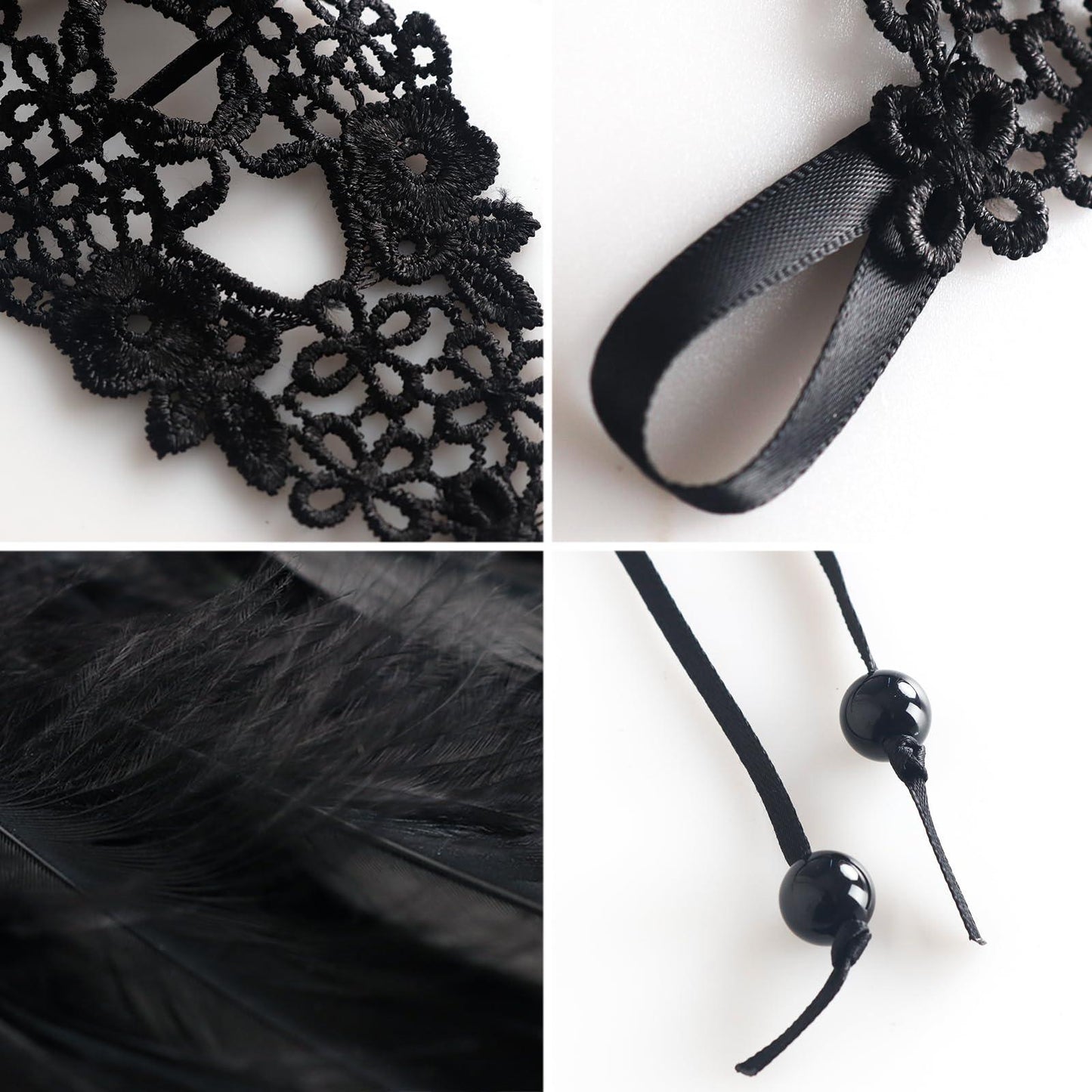 HOMELEX Women Black Lace Feather Gloves Witch Angel Costume Accessories Swan Wings Wrist Bands - HOMELEX