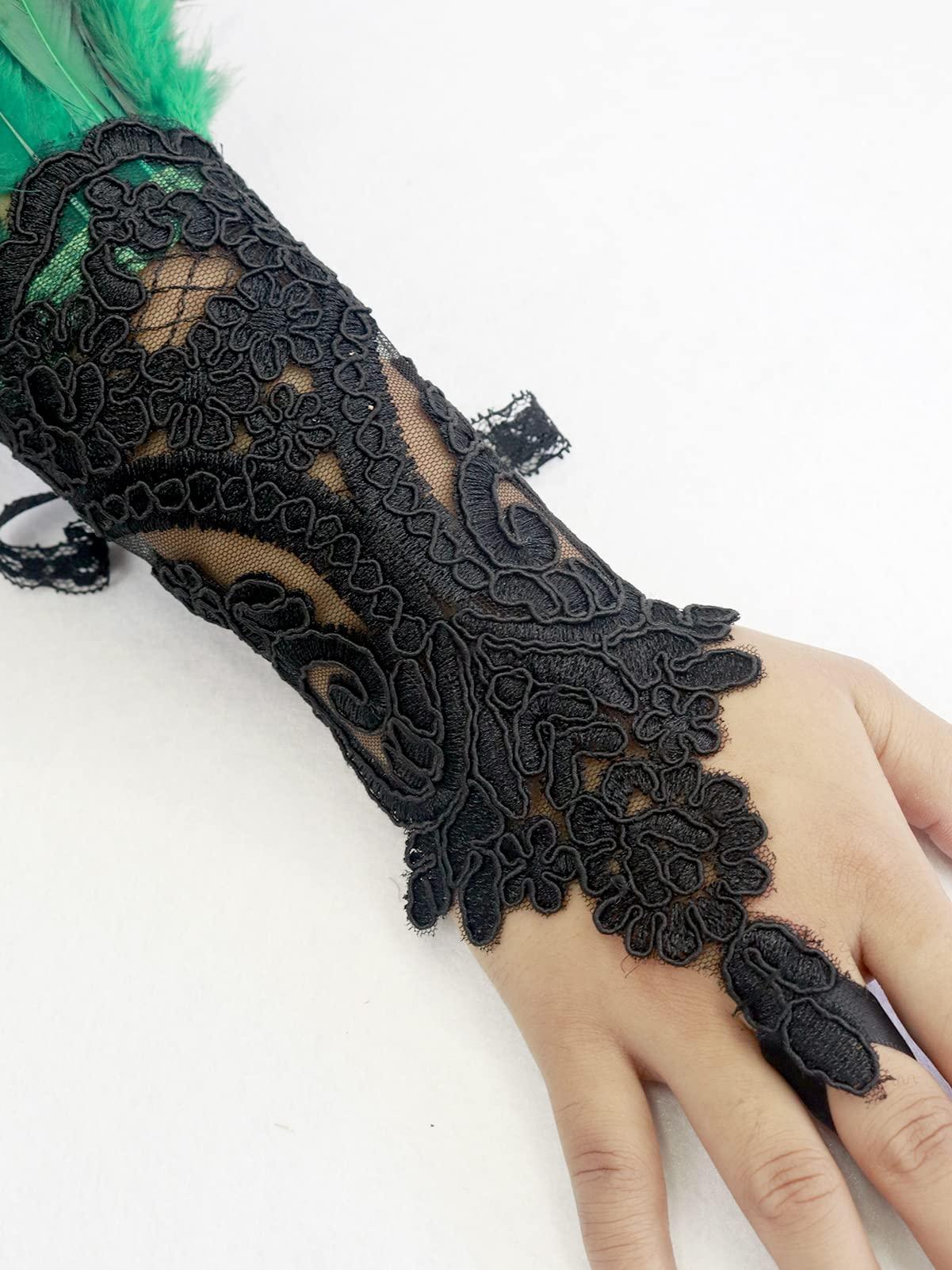 HOMELEX Women Black Lace Feather Gloves Witch Angel Costume Accessories Swan Wings Wrist Bands - HOMELEX
