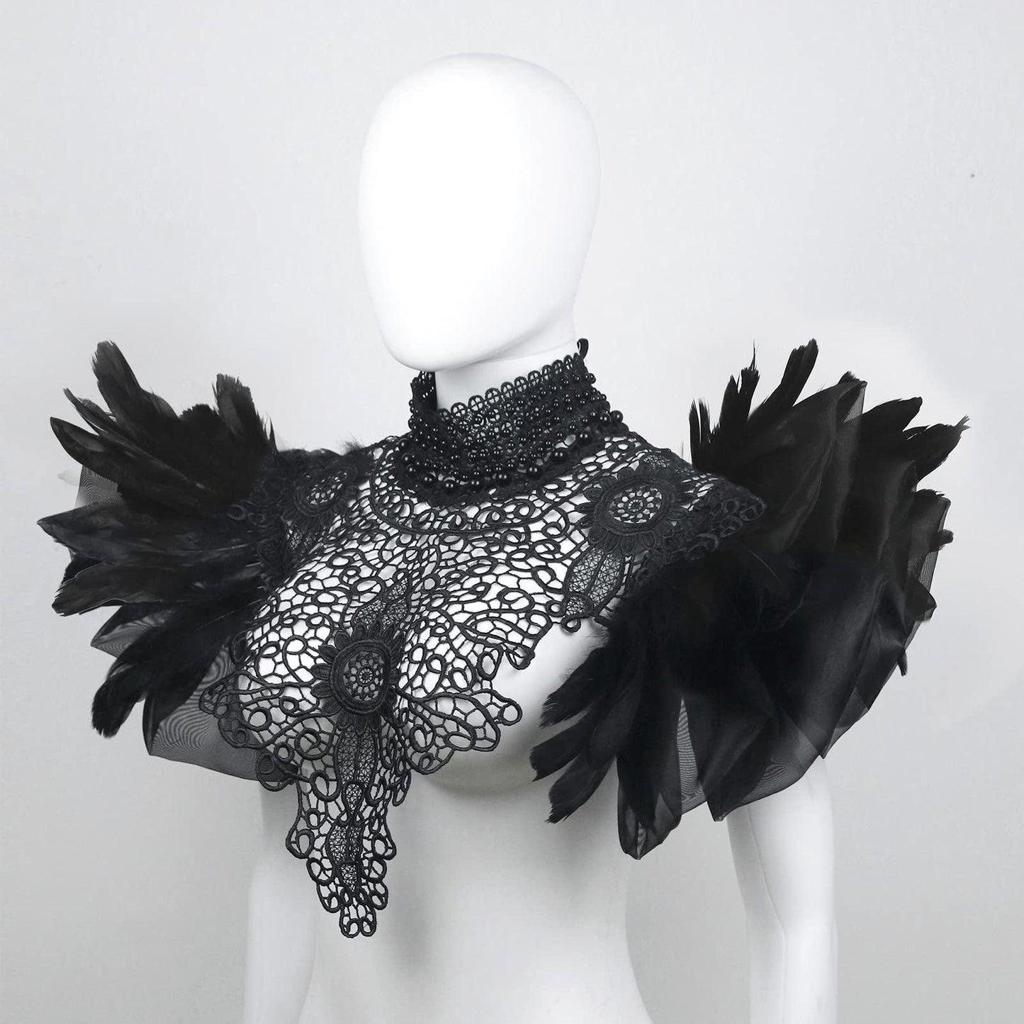 HOMELEX Feather Shawl Collar with Gothic Victorian Natural Feathers Cape Choker Halloween Costumes (Black-Style-3) - HOMELEX
