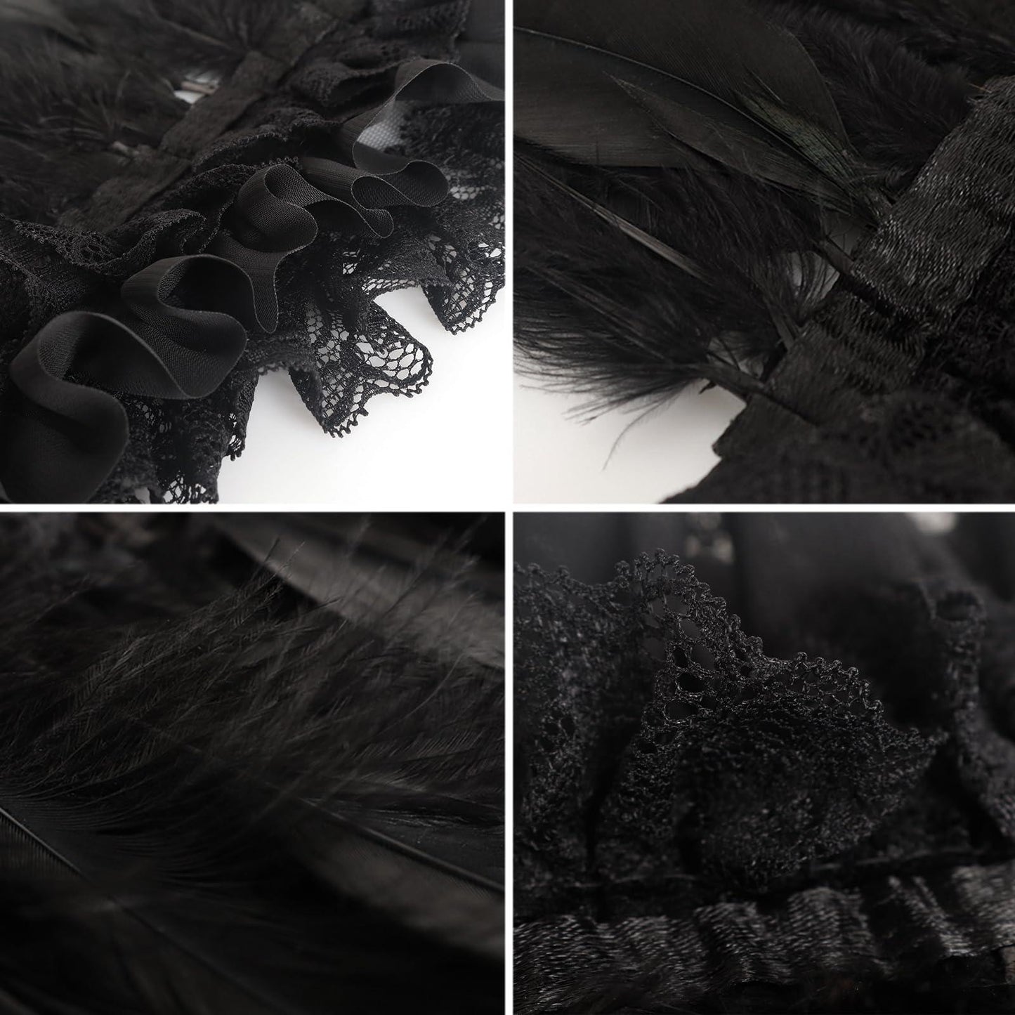 HOMELEX Gothic Victorian Black Natural Feather Collar Choker Halloween Shawl Cape - HOMELEX