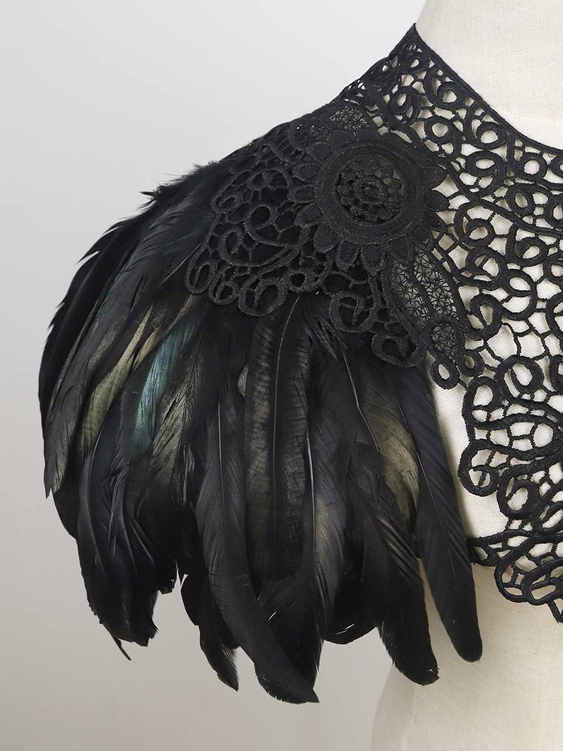 HOMELEX Shoulder Pad with Feathers Wings Halloween Witch Harness Carnival Costumes for Women Masquerade Raven Costume - HOMELEX