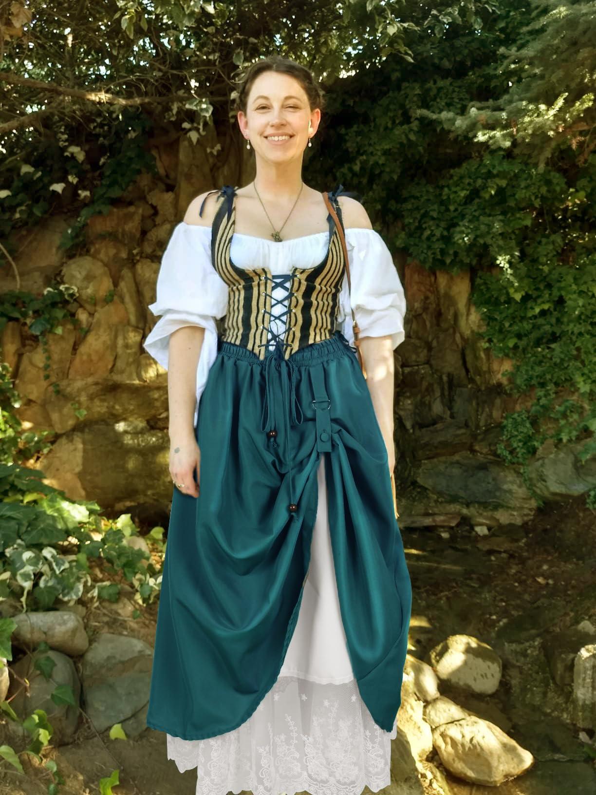 HOMELEX Renaissance Faire Skirt for Women - Plus Size Double-Layer Long Pirate Cosplay Victorian Costume - HOMELEX