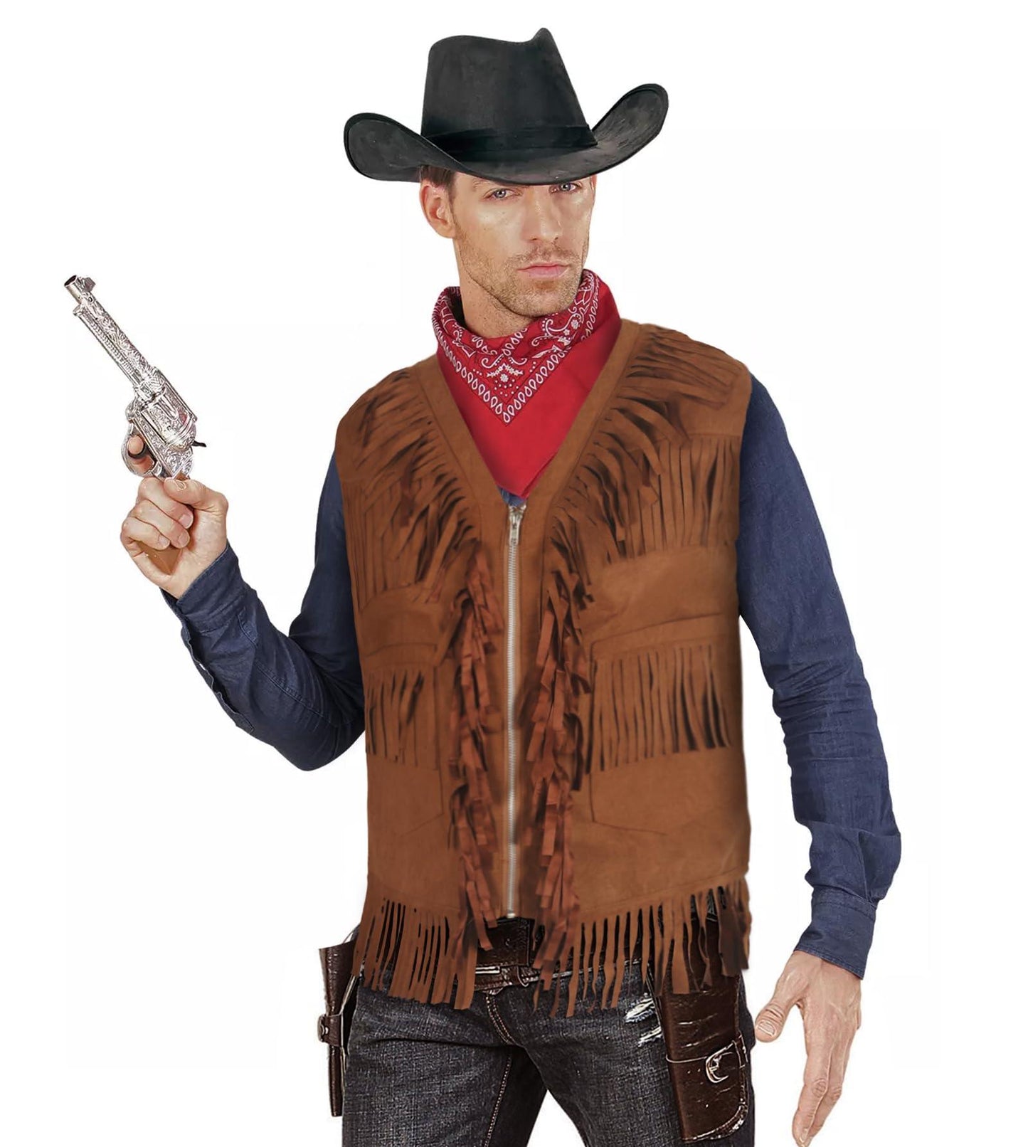 HOMELEX Brown Cowboy Vest for Men - Adult Halloween Leather Western Outfit Costume Accessories - HOMELEX
