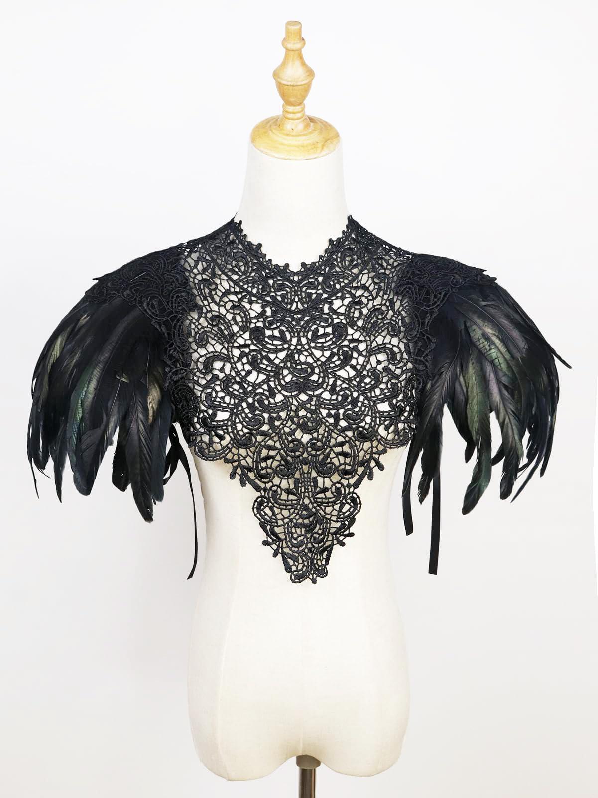 HOMELEX Shoulder Pad with Feathers Wings - Feather Harness Carnival Costumes for Women Masquerade Ball Raven Costume - HOMELEX