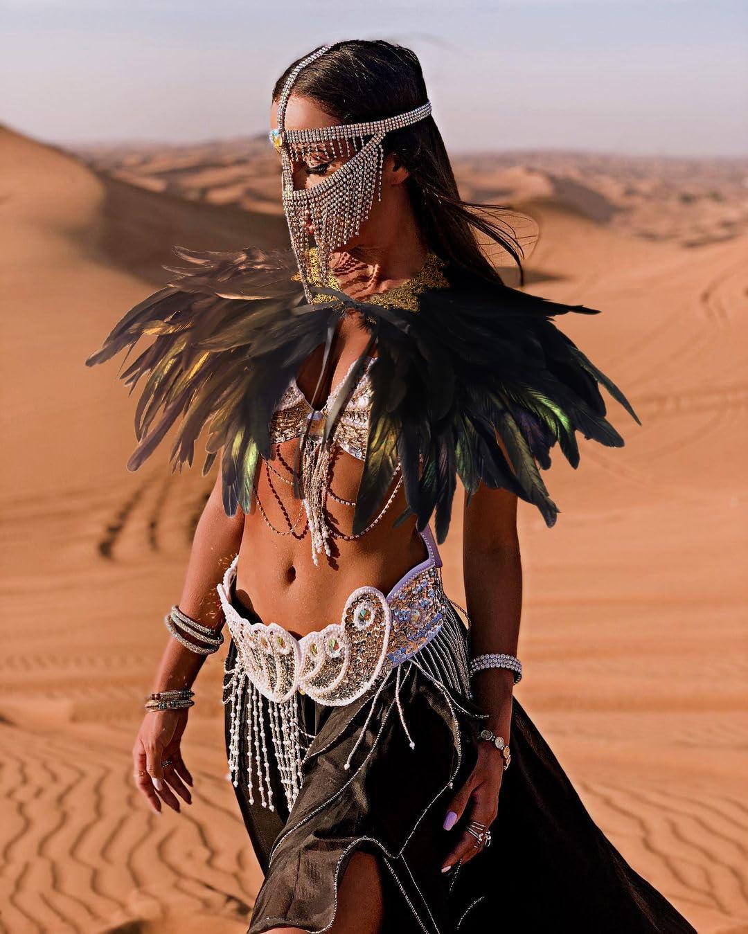 HOMELEX Black Witch Feather Collar Crow Shawl Costume Halloween Swan Wings Accessories Cape for Women - HOMELEX