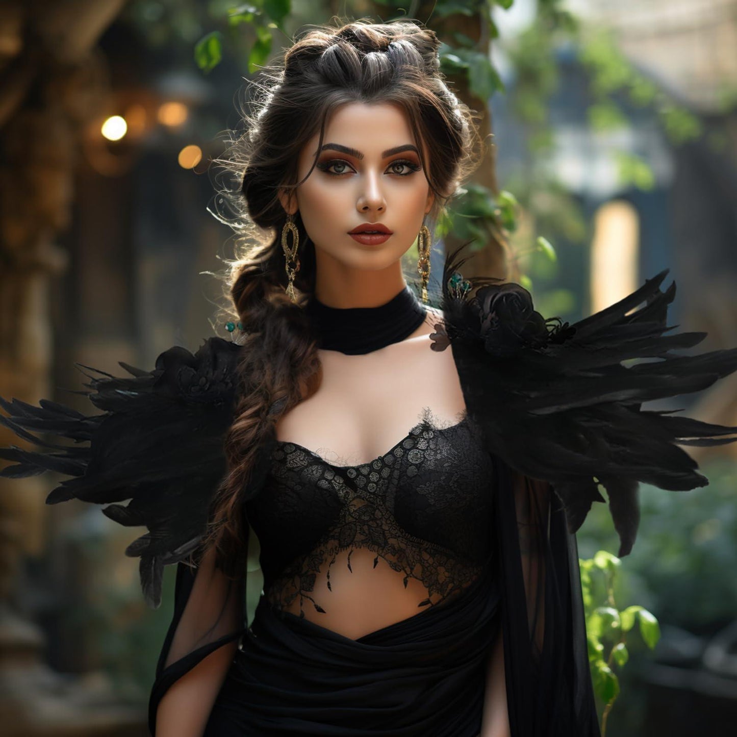 HOMELEX Shoulder Pad with Feathers Wings - Feather Harness Carnival Costumes for Women Masquerade Ball Raven Costume - HOMELEX