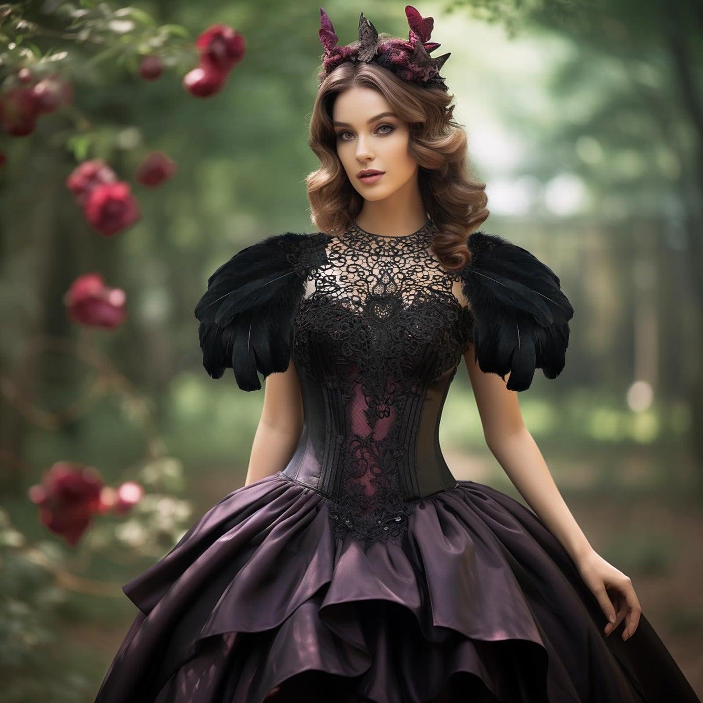 HOMELEX Shoulder Pad with Feathers Wings Halloween Witch Harness Carnival Costumes for Women Masquerade Raven Costume - HOMELEX