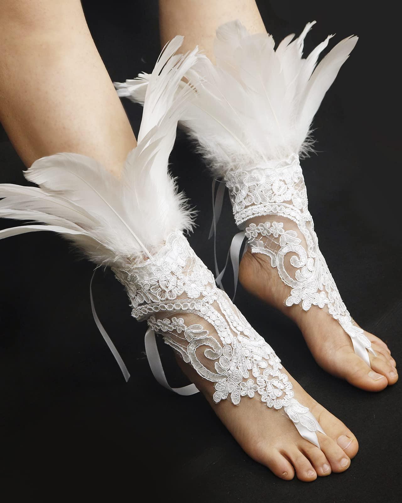 HOMELEX Women Black Lace Feather Gloves Witch Angel Costume Accessories Swan Wings Wrist Bands - HOMELEX