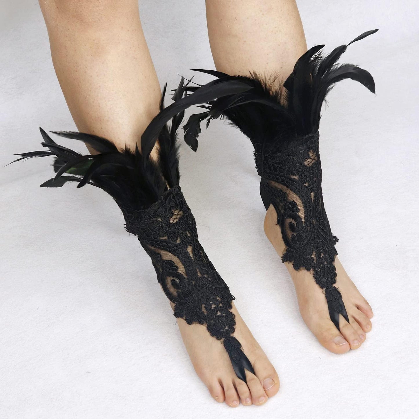 HOMELEX Women Black Lace Feather Gloves Witch Angel Costume Accessories Swan Wings Wrist Bands - HOMELEX