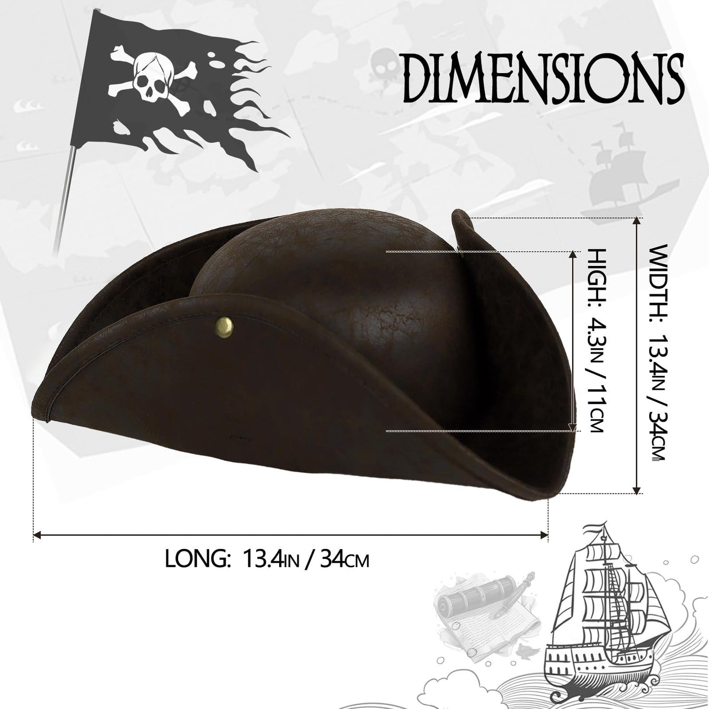 HOMELEX Pirate Hat for Women & Men Colonial Tricorn Halloween Adult Revolutionary war Costume Accessory - HOMELEX