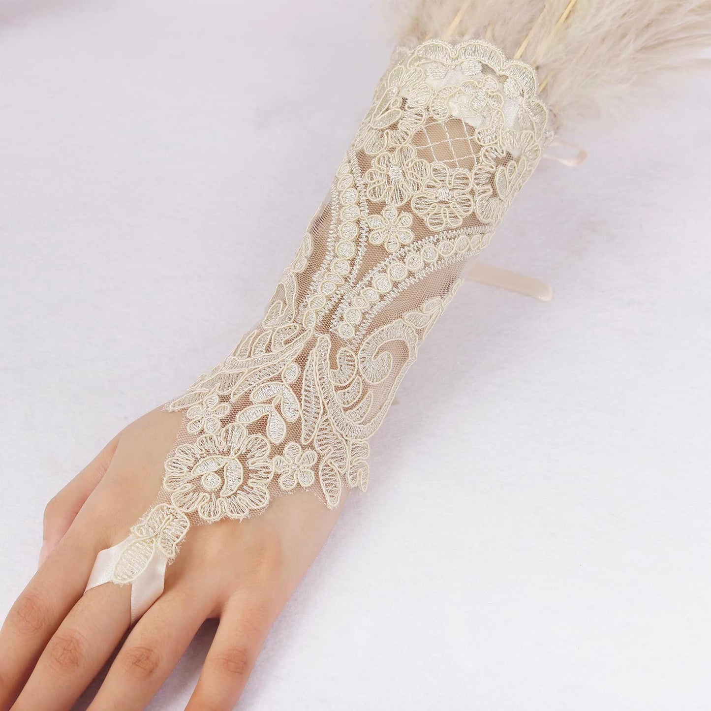 HOMELEX Women Black Lace Feather Gloves Witch Angel Costume Accessories Swan Wings Wrist Bands - HOMELEX