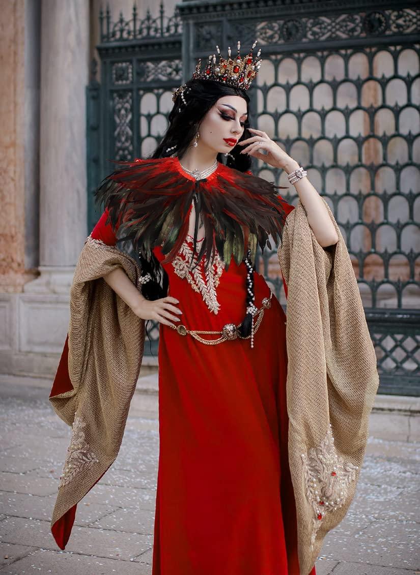 Feather Shawl for Women - Crow Feathers Collar Halloween Swan Cape Witch Costume Accessories - HOMELEX