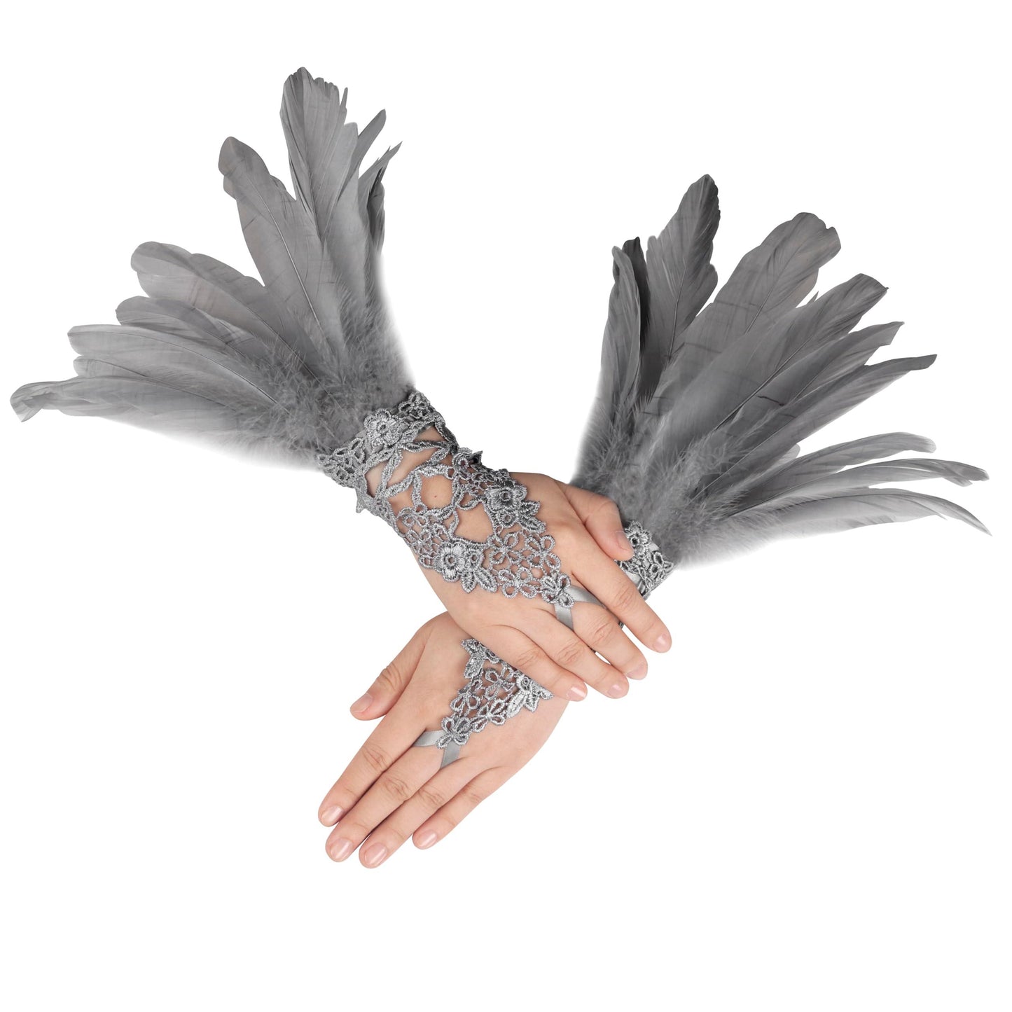 HOMELEX Women Black Lace Feather Gloves Witch Angel Costume Accessories Swan Wings Wrist Bands - HOMELEX