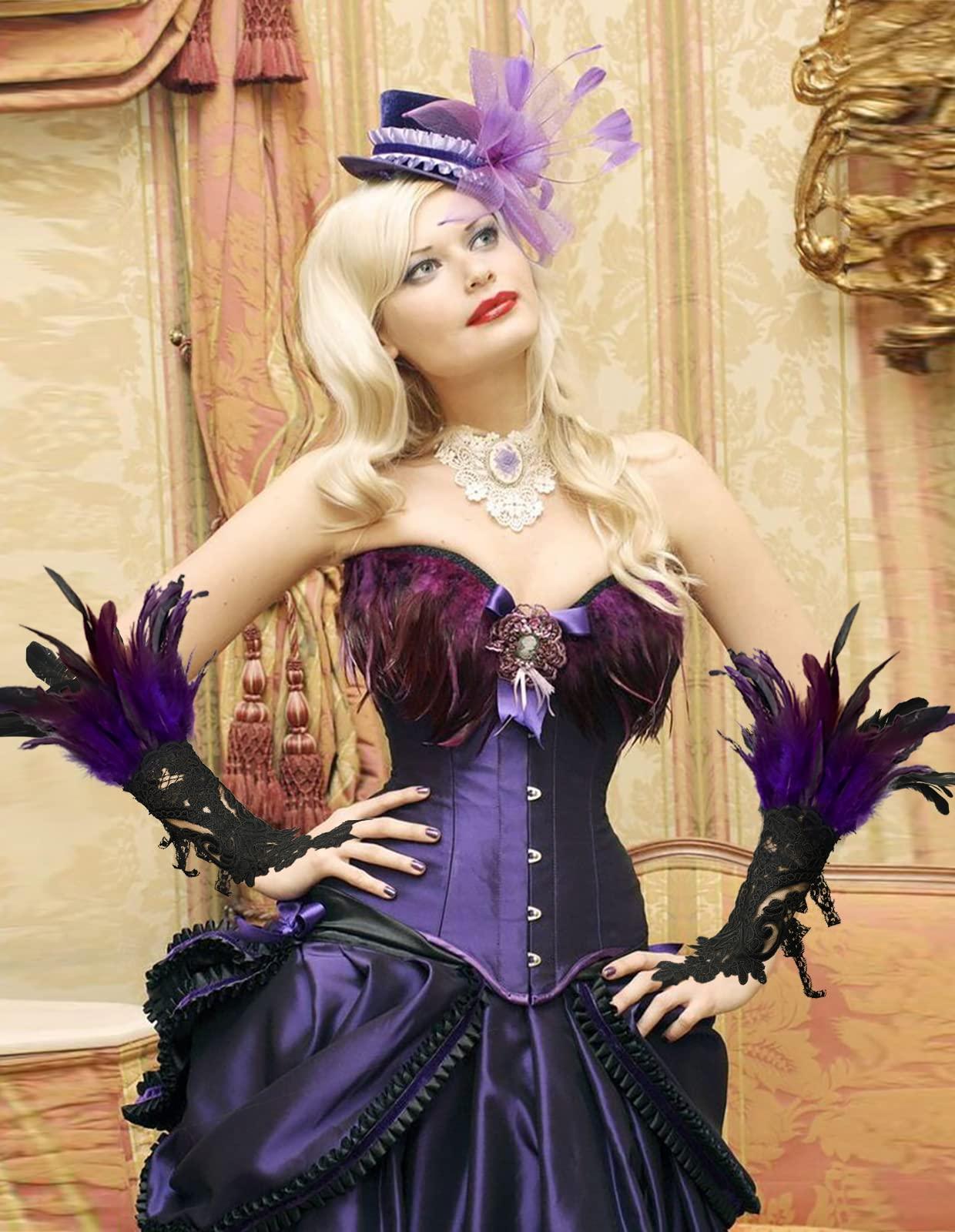 HOMELEX Women Black Lace Feather Gloves Witch Angel Costume Accessories Swan Wings Wrist Bands - HOMELEX