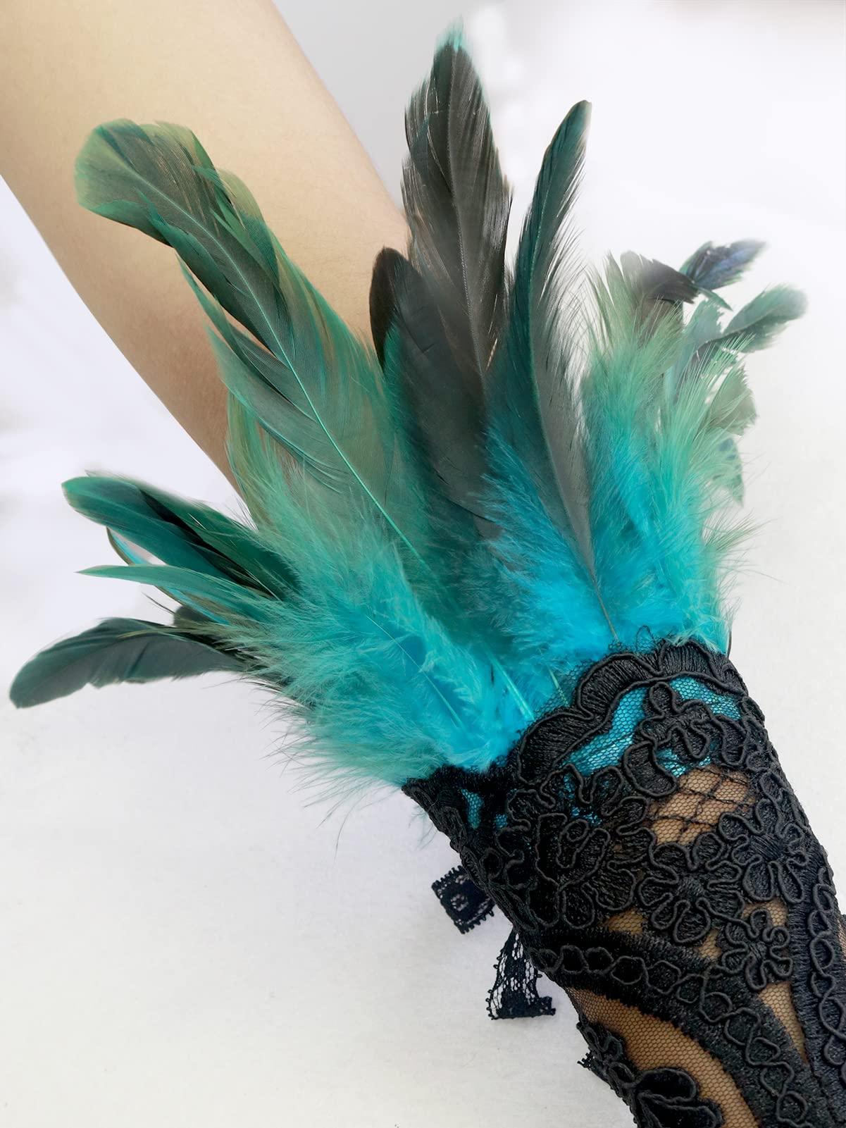 HOMELEX Women Black Lace Feather Gloves Witch Angel Costume Accessories Swan Wings Wrist Bands - HOMELEX