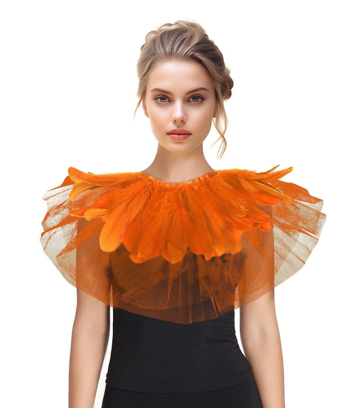 Feather Lace Shawl for Women - Gothic Feathers Crow Costume Witch Halloween Cape Accessories - HOMELEX