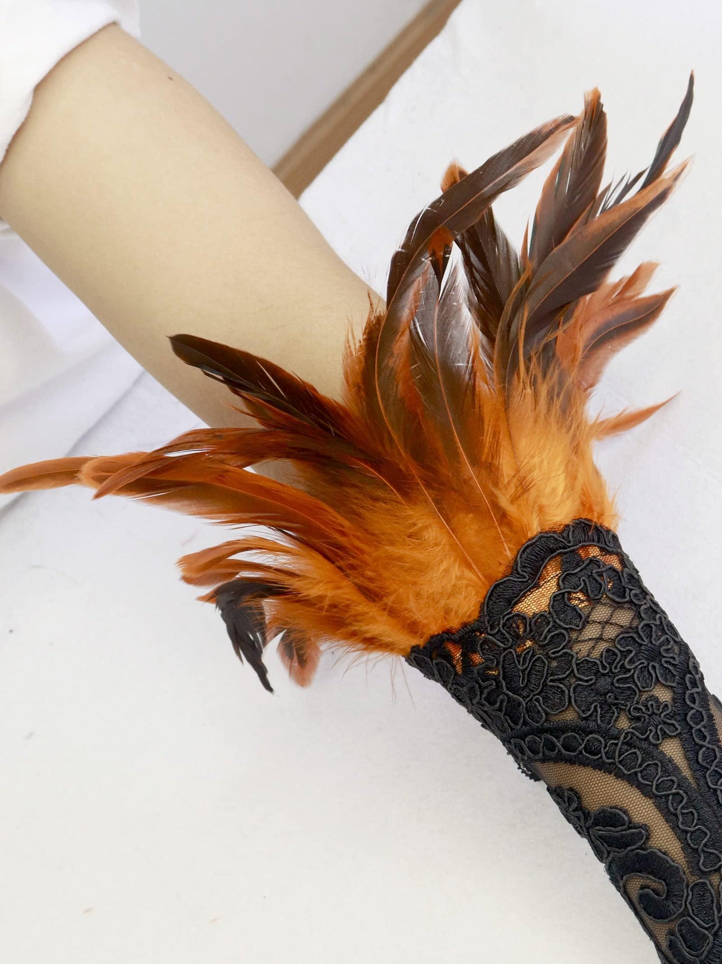 HOMELEX Women Black Lace Feather Gloves Witch Angel Costume Accessories Swan Wings Wrist Bands - HOMELEX