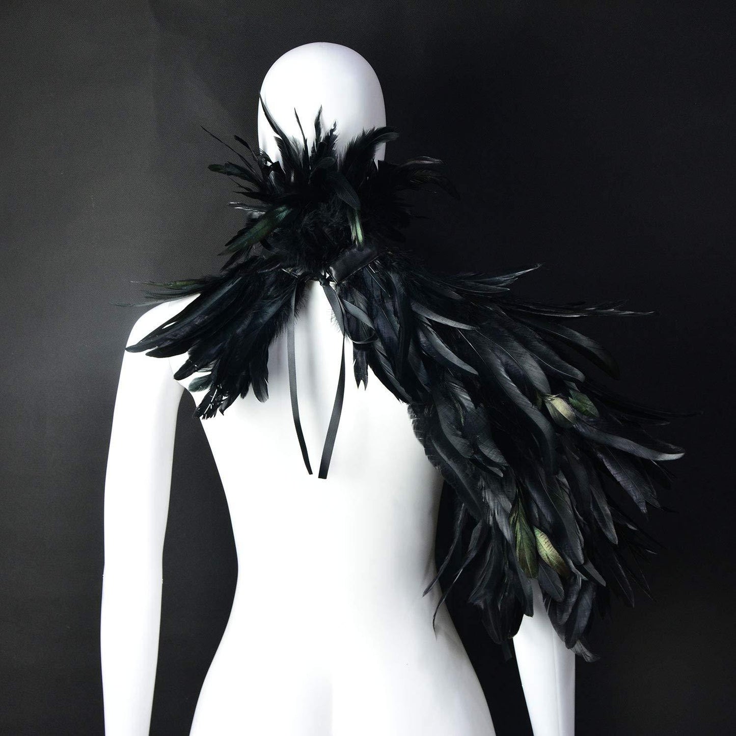 HOMELEX Black Witch Feather Collar Crow Shawl Costume Halloween Swan Wings Accessories Cape for Women - HOMELEX