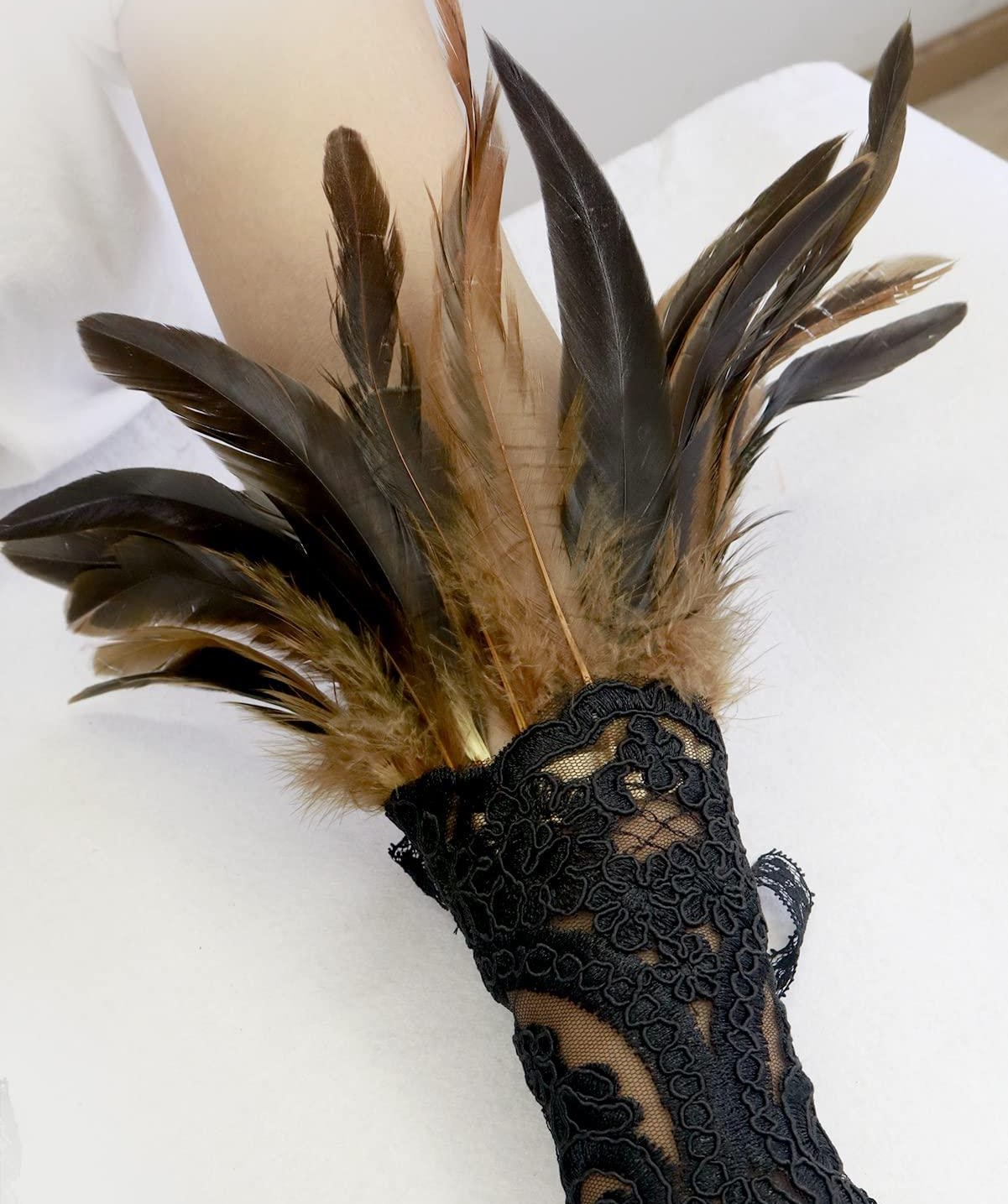 HOMELEX Women Black Lace Feather Gloves Witch Angel Costume Accessories Swan Wings Wrist Bands - HOMELEX