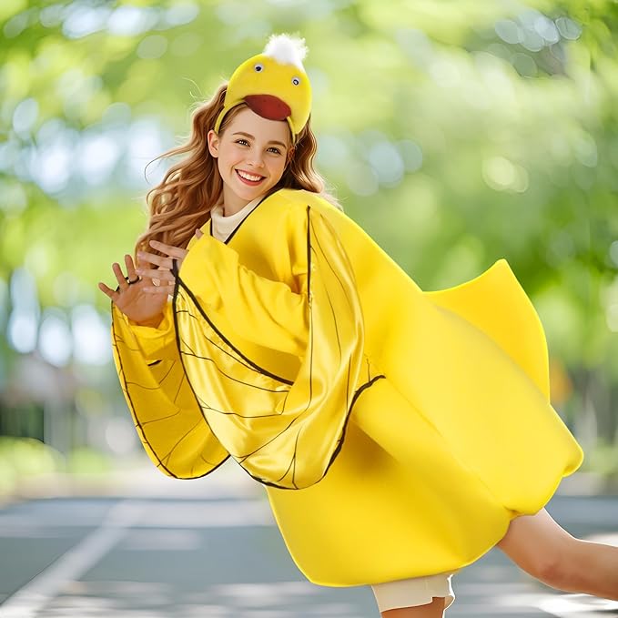 HOMELEX Yellow Duck Costume Unisex Adult Woman Halloween Animals Jumpsuit One-Piece with Duck Headband