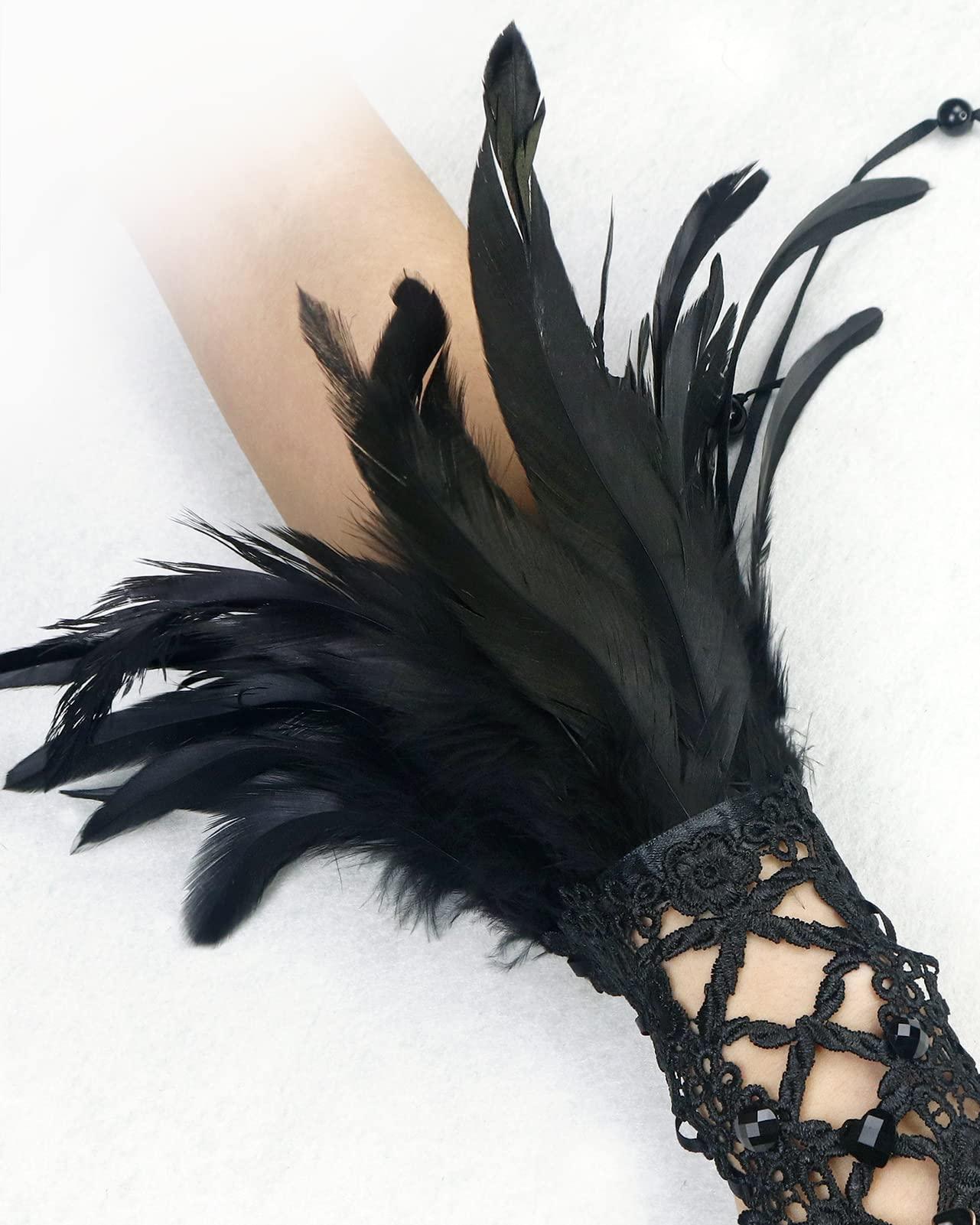 HOMELEX Women Black Lace Feather Gloves Witch Angel Costume Accessories Swan Wings Wrist Bands - HOMELEX
